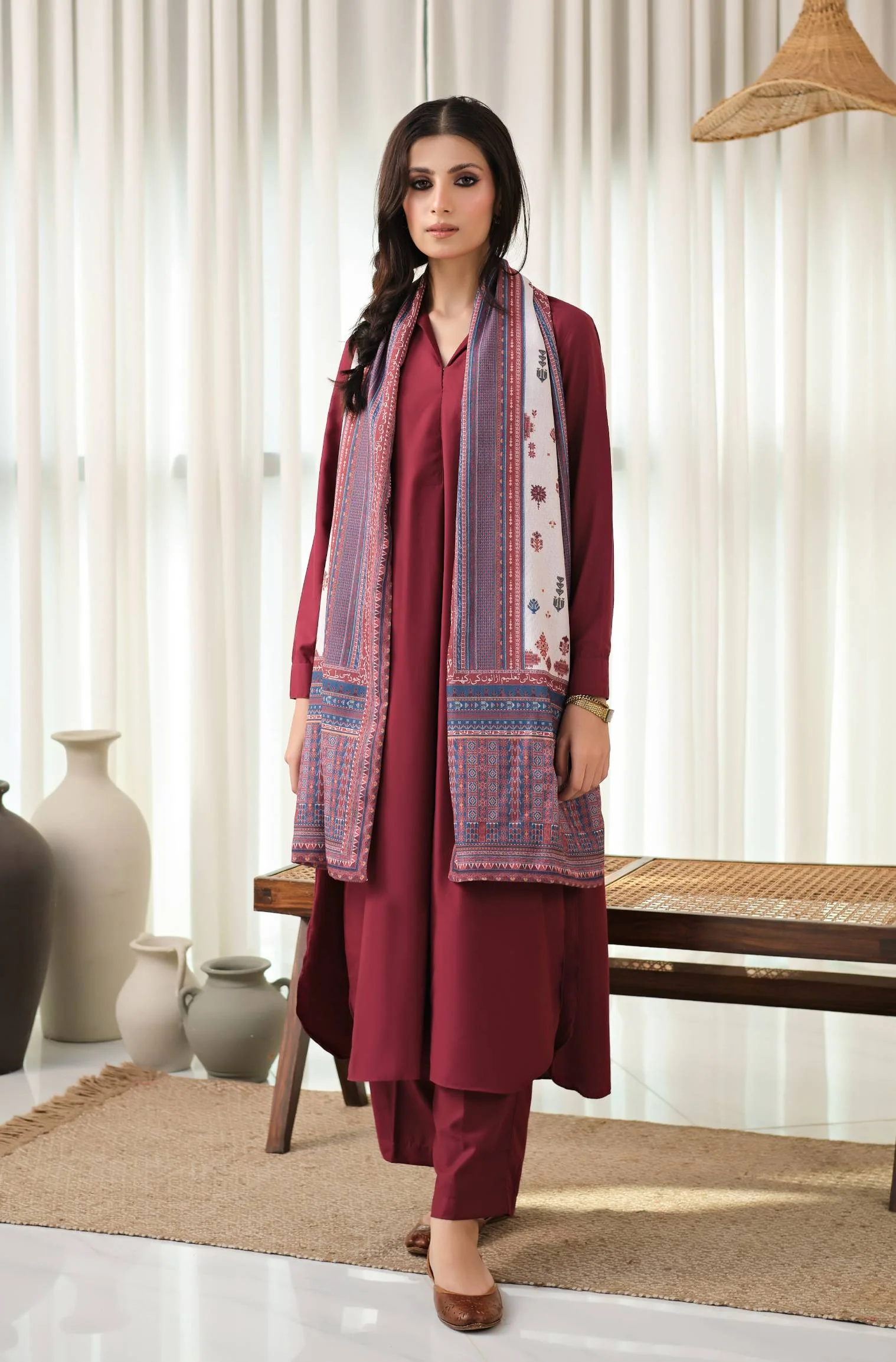 Aghaaz Stole - Maroon & Blue - Image 2