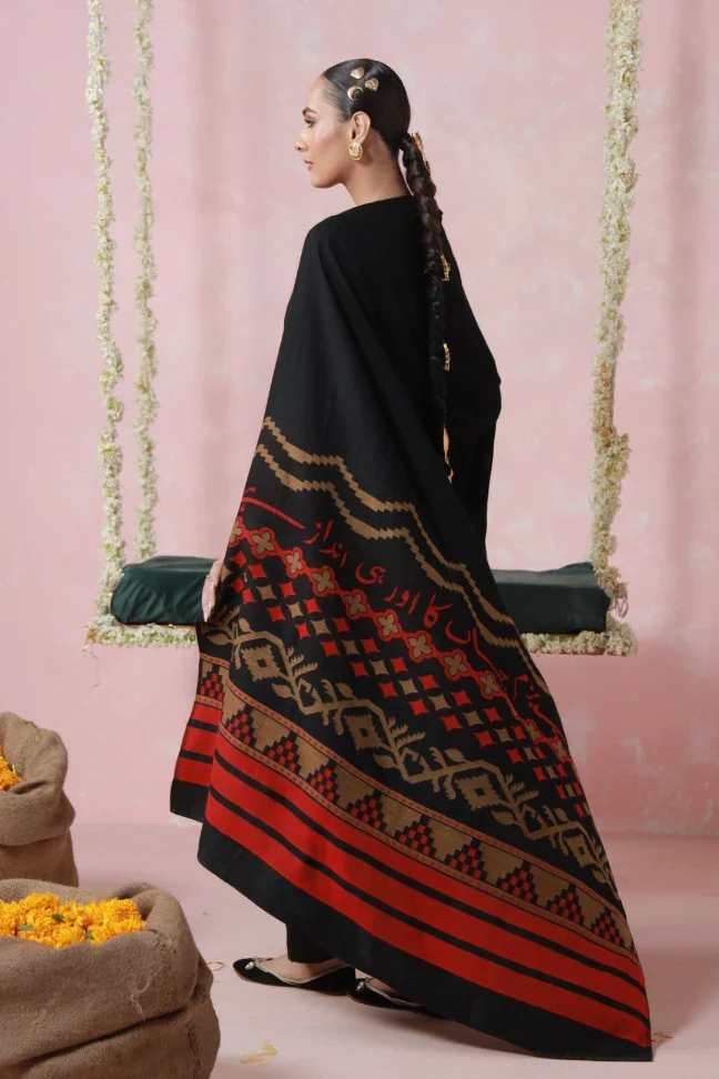 Aghaaz Weaved Shawl - Black - Image 3
