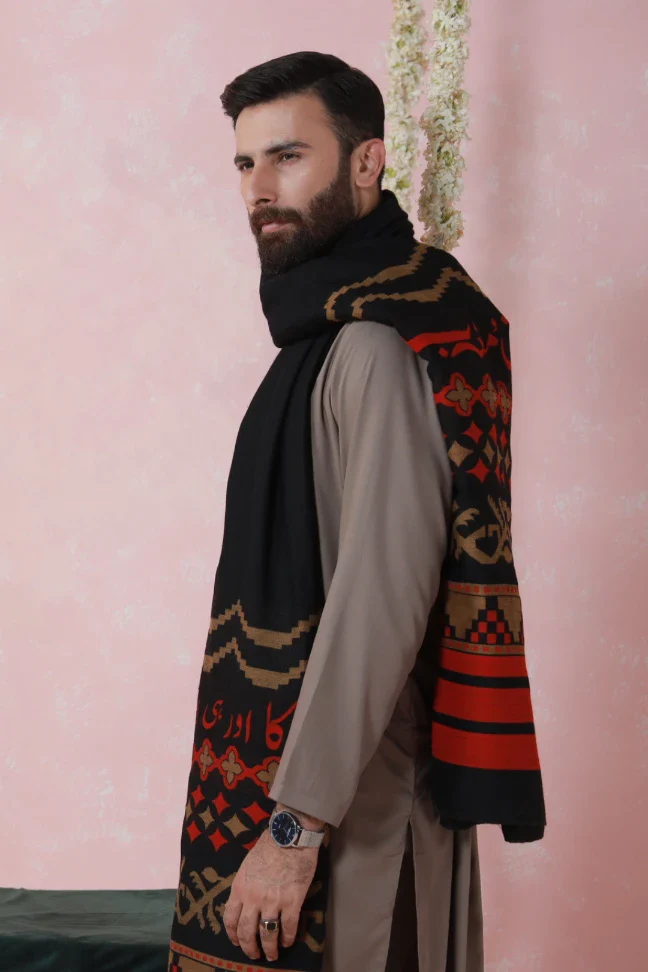 Aghaaz Weaved Shawl - Black - Image 4