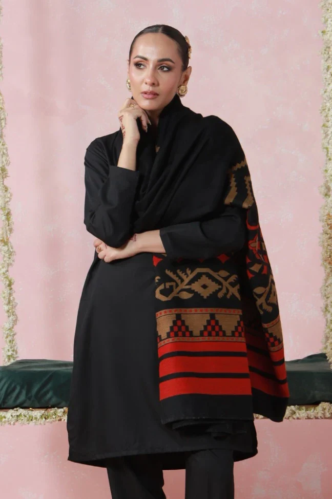Aghaaz Weaved Shawl - Black - Image 7