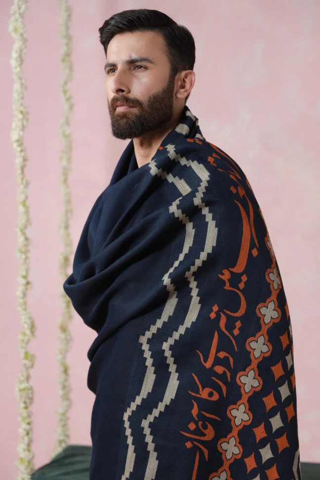 Aghaaz Weaved Shawl - Blue - Image 4