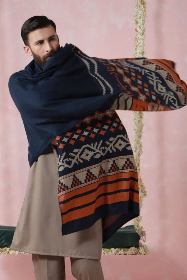 Aghaaz Weaved Shawl - Blue - Image 6