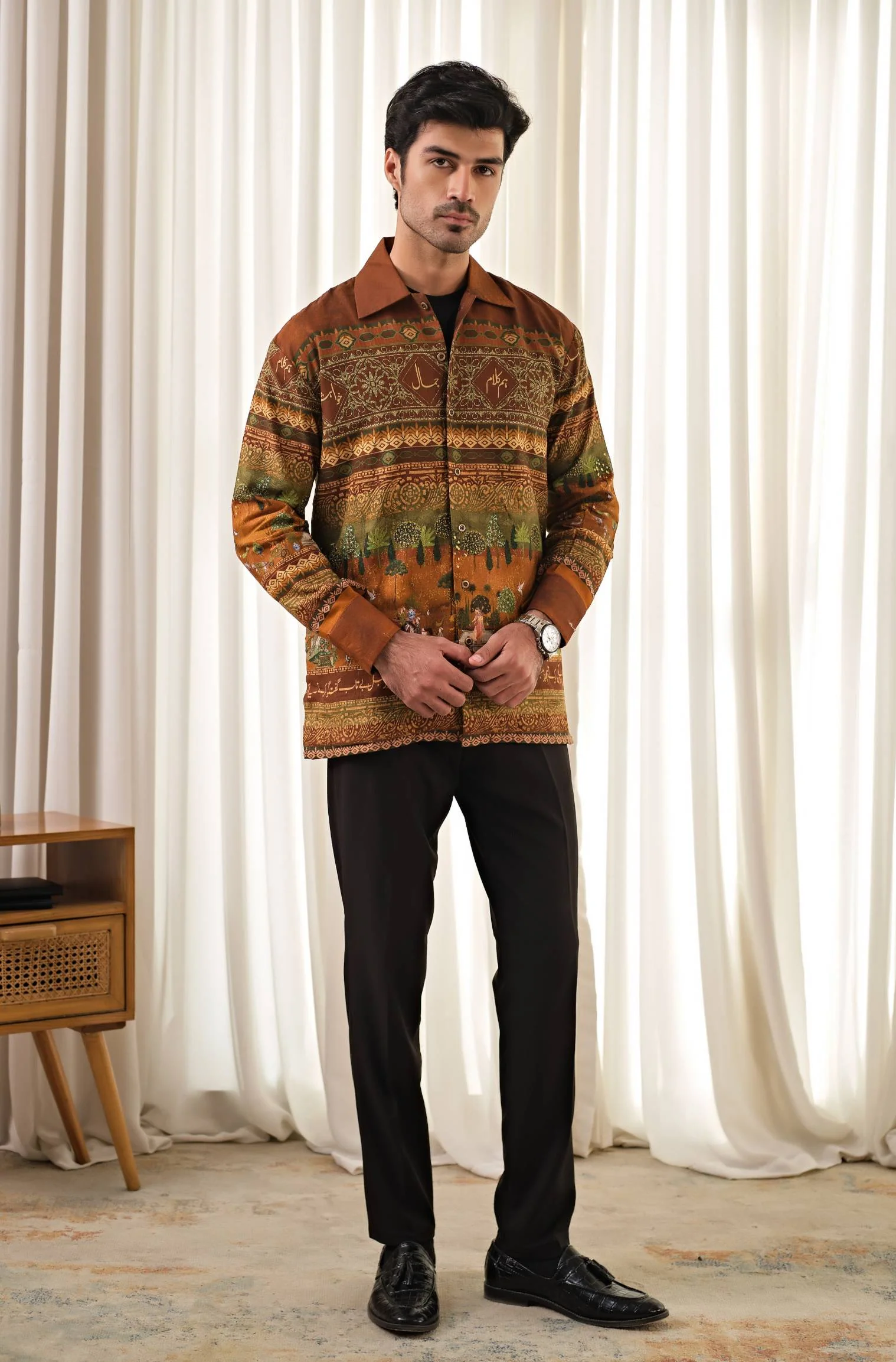 Bagh-e-Mughal Overshirt - Brown & Green - Image 2