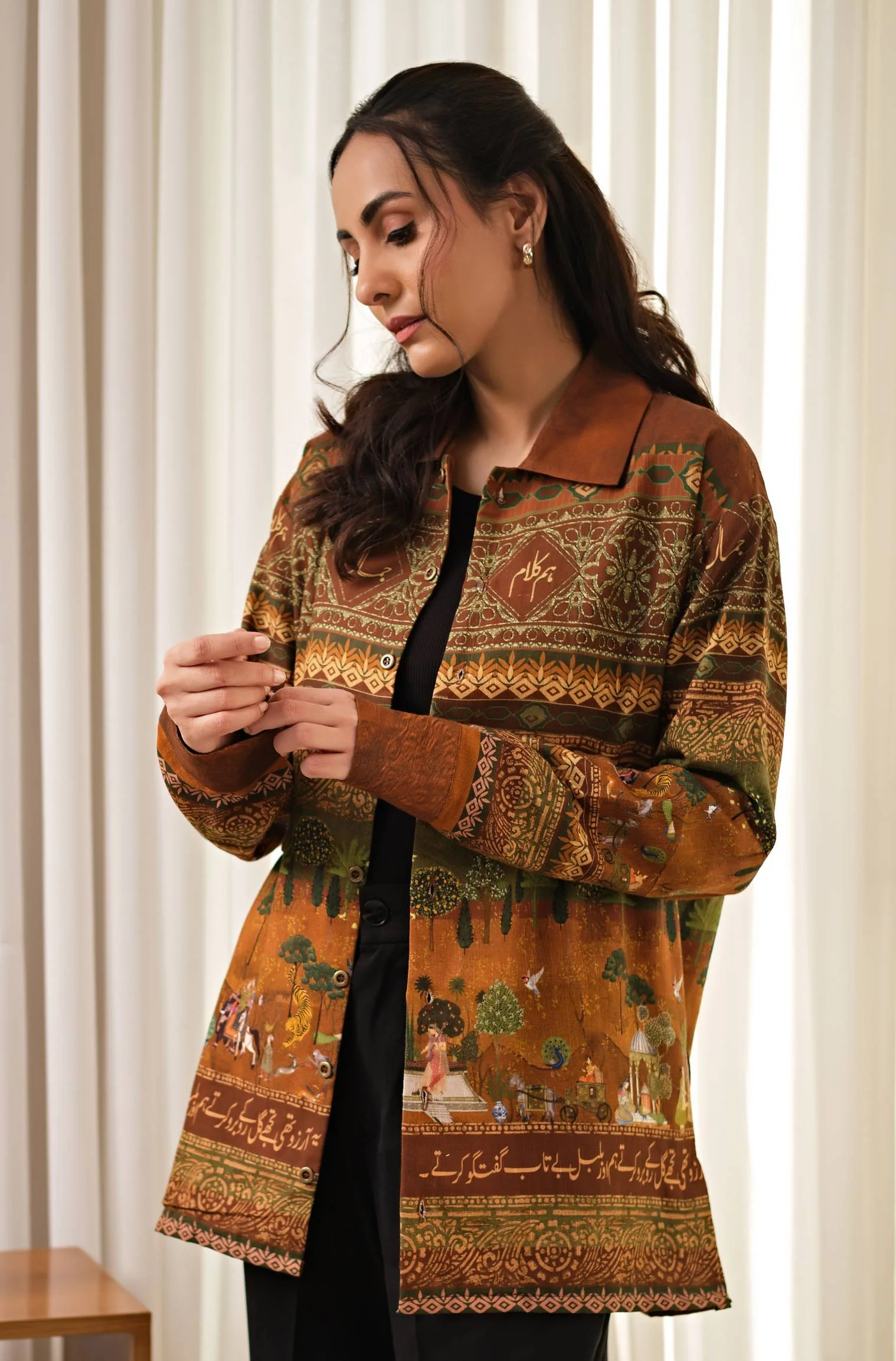 Bagh-e-Mughal Overshirt - Brown & Green - Image 3