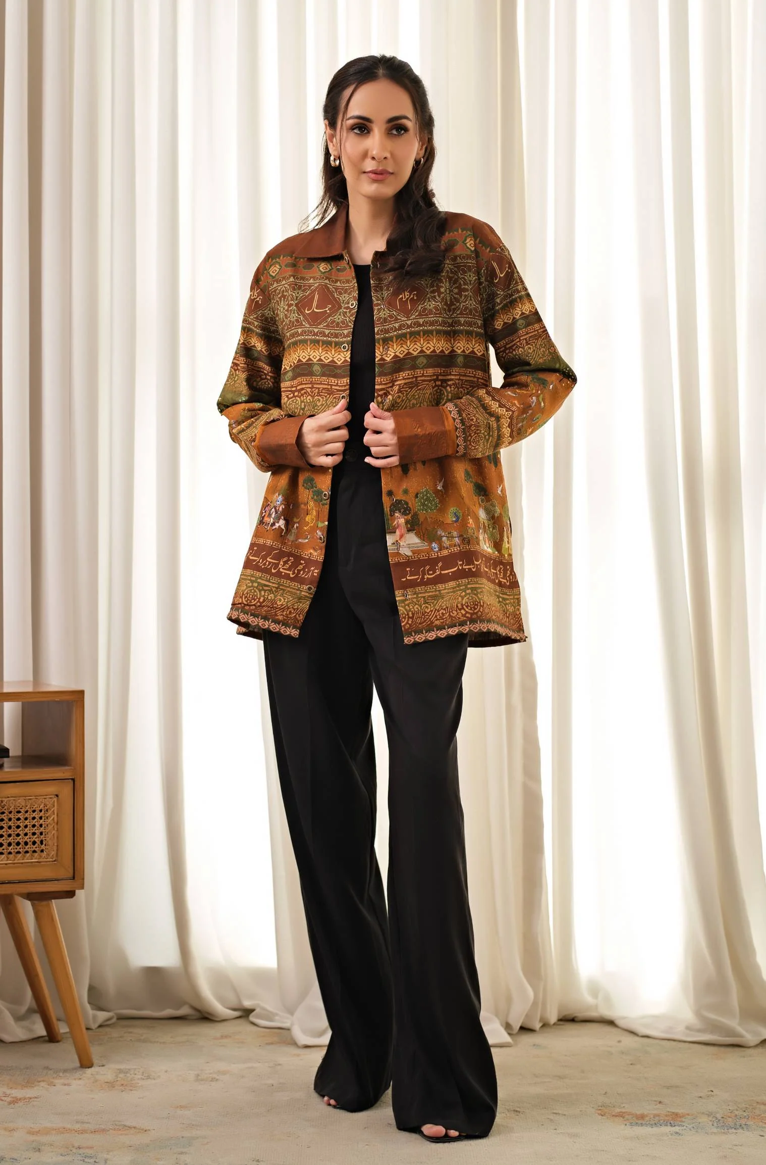 Bagh-e-Mughal Overshirt - Brown & Green - Image 5