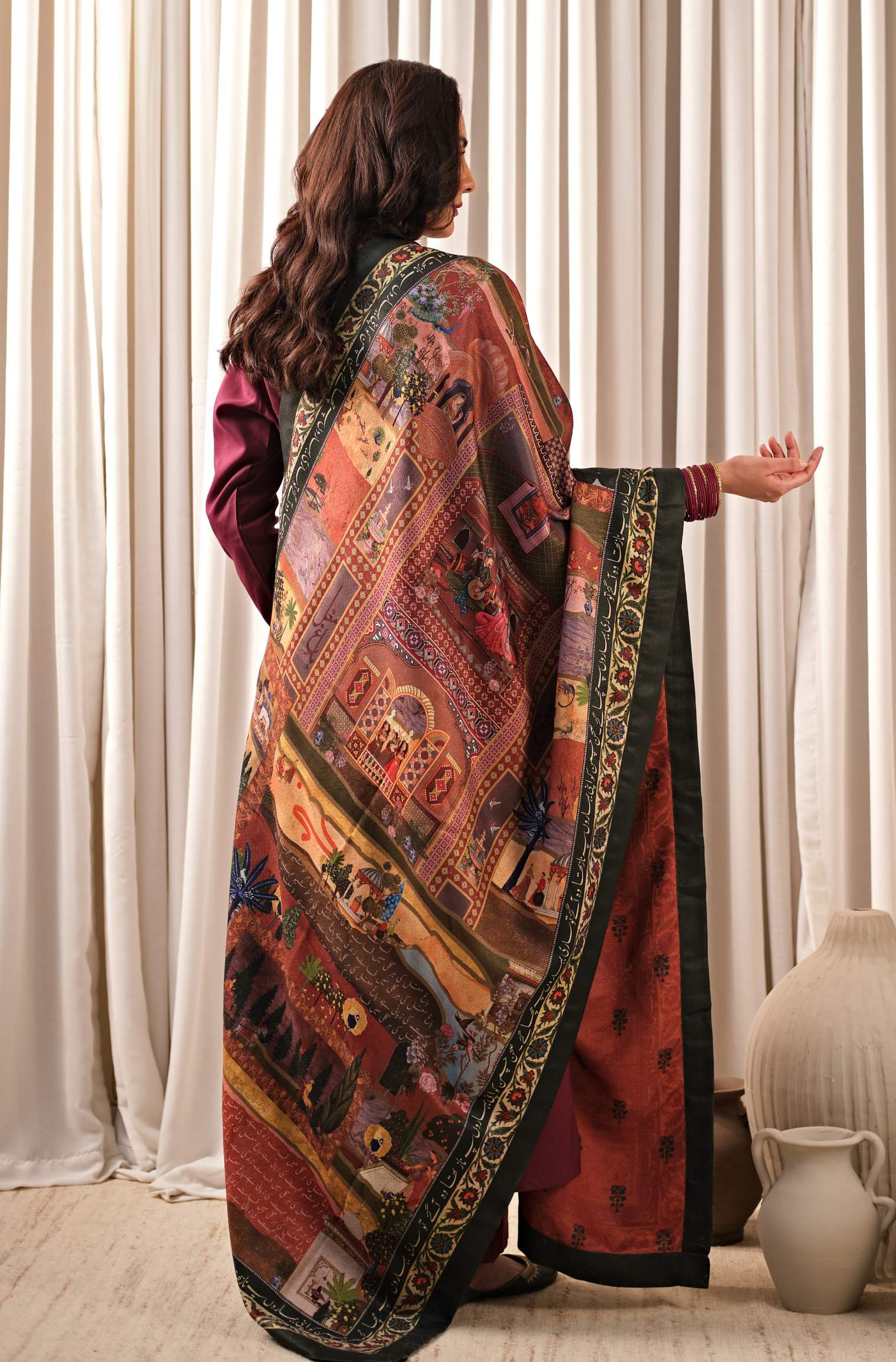 Bagh-e-Mughal Shawl - Green & Rust - Image 4
