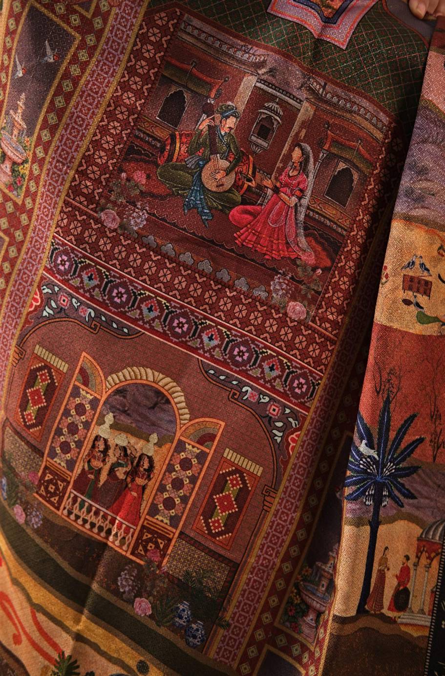 Bagh-e-Mughal Shawl - Green & Rust - Image 8