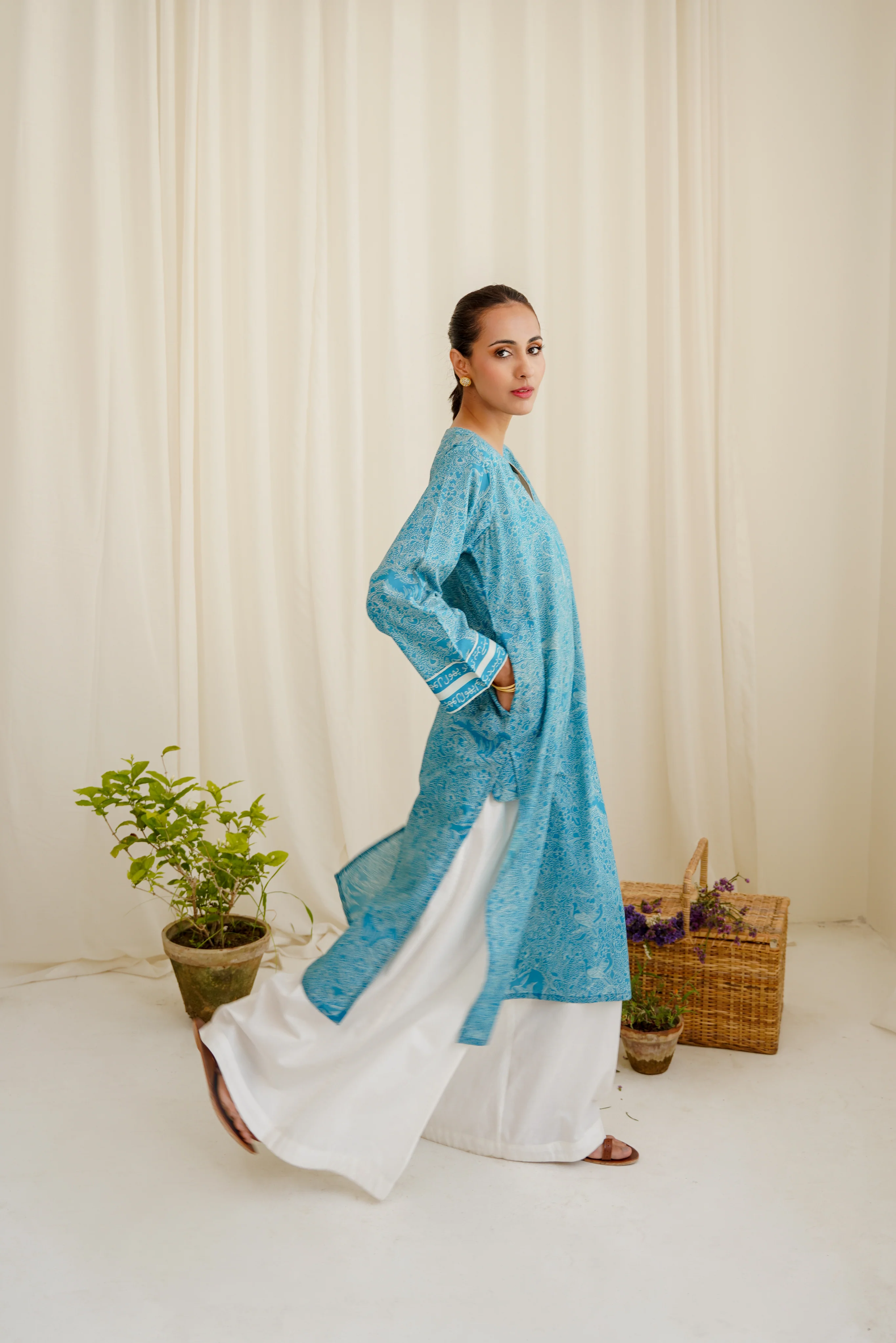 Arctic Blue Aaina Lawn Kurta - Image 4