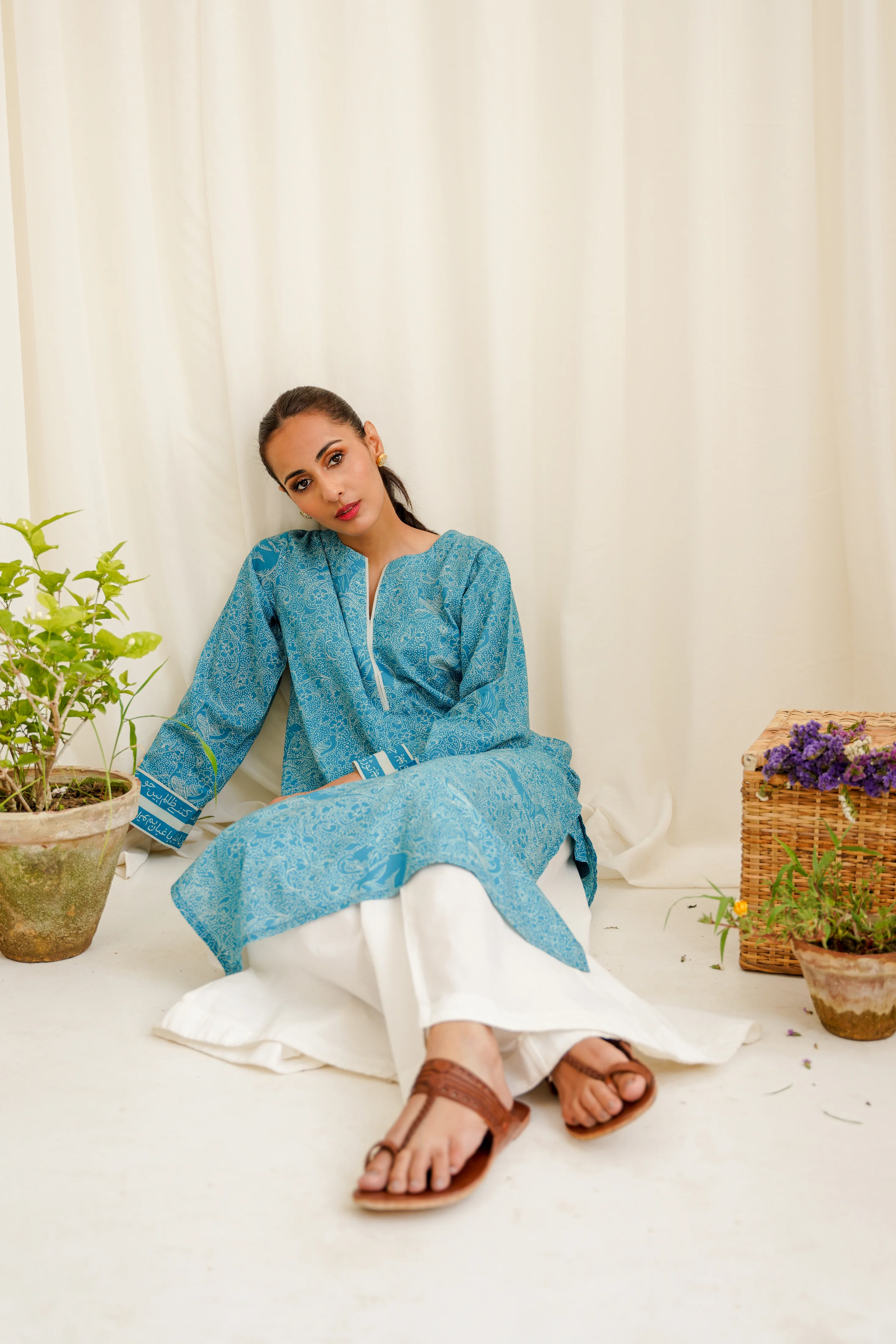 Arctic Blue Aaina Lawn Kurta - Image 5