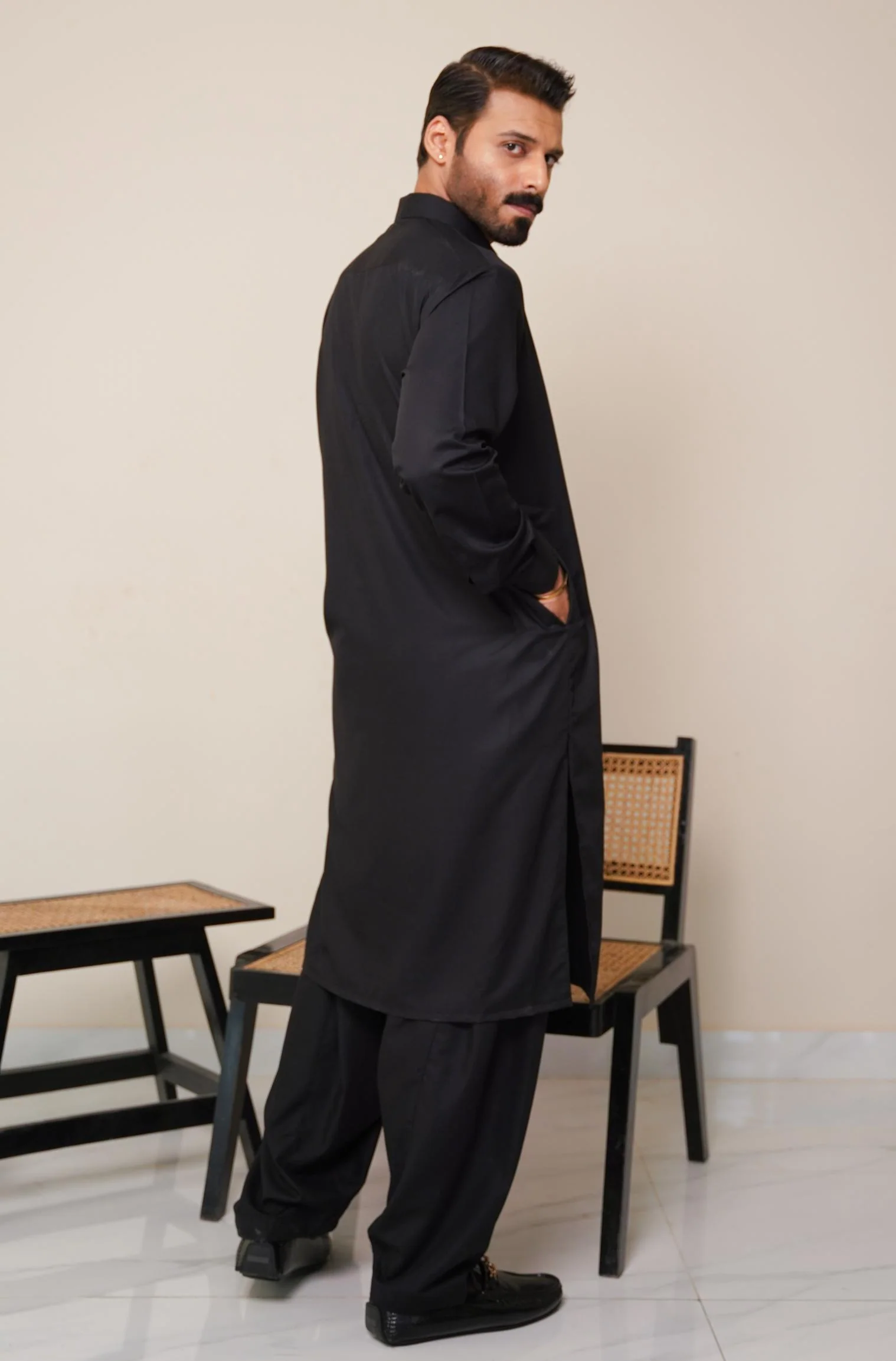 Classic Kameez Shalwar - Jet Black (Men) - Image 3