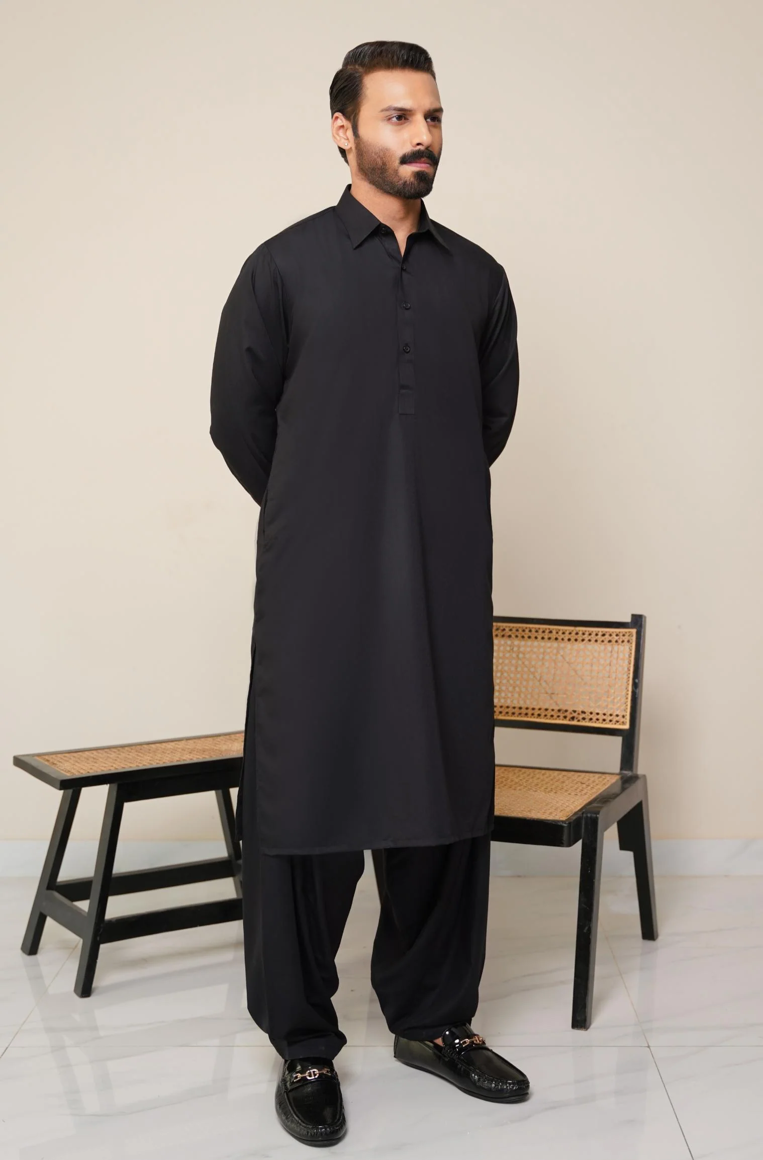 Classic Kameez Shalwar - Jet Black (Men) - Image 4