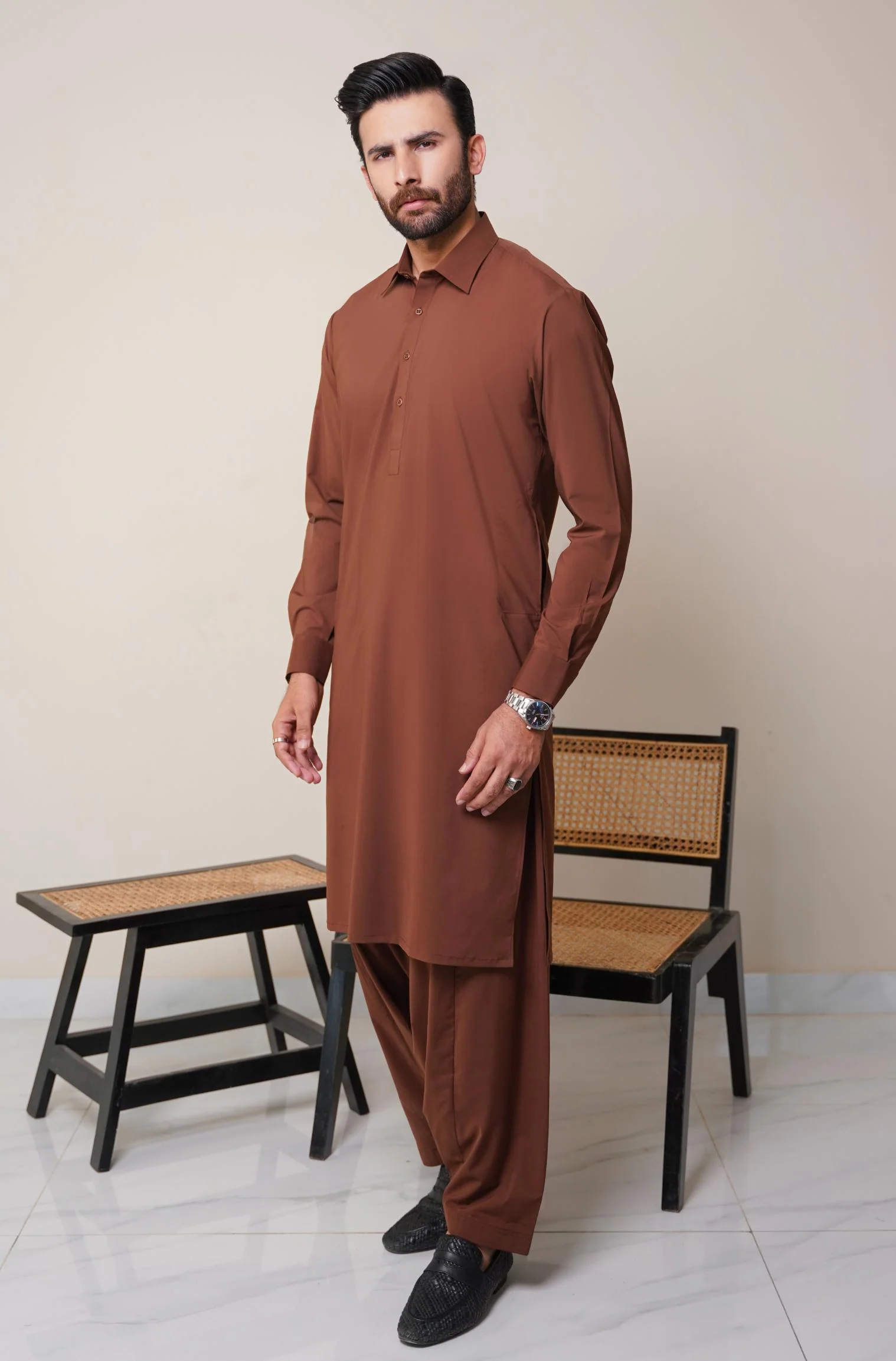 Classic Kameez Shalwar - Cocoa Brown (Men) - Image 2