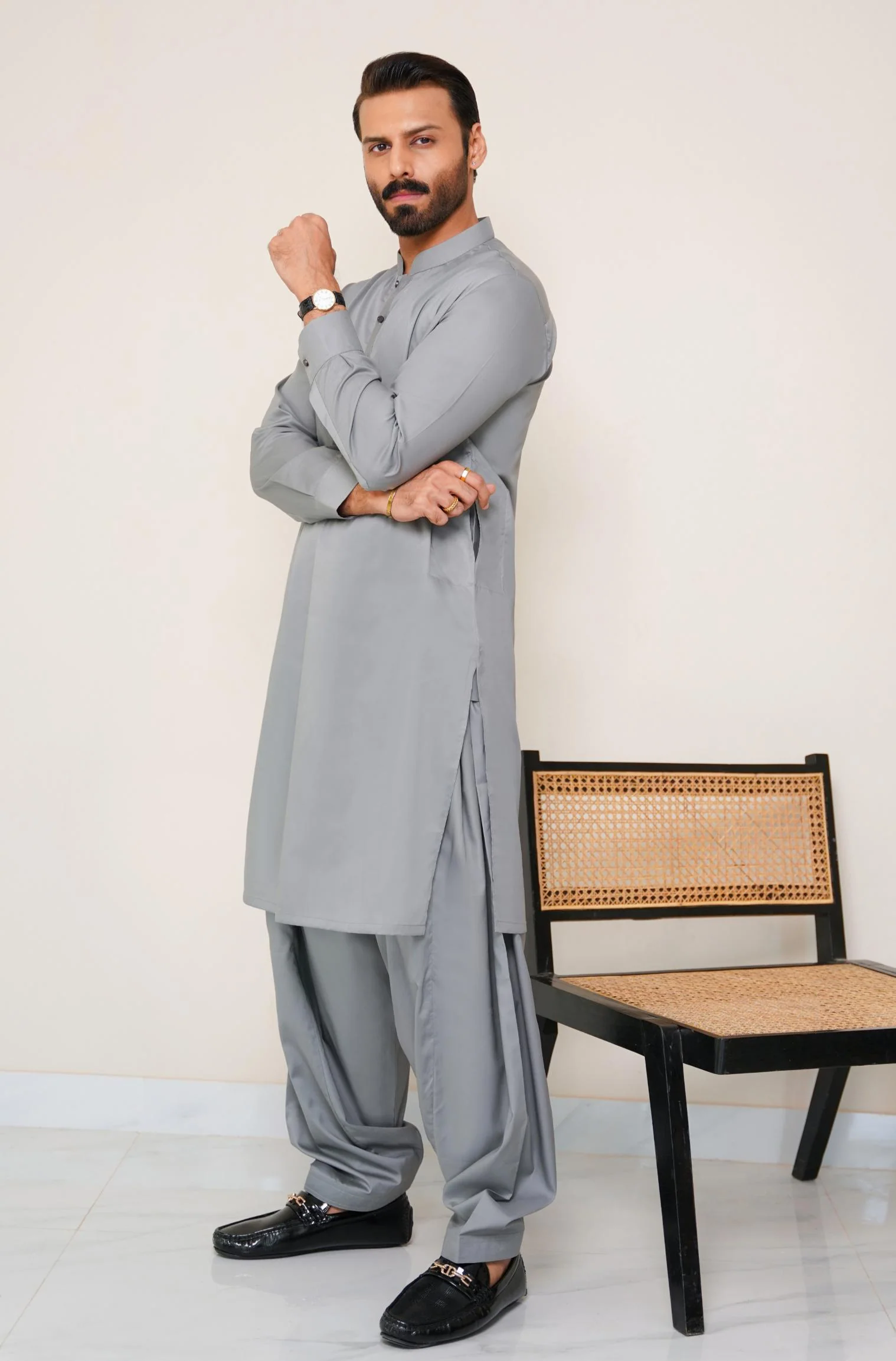 Cotton Kameez Shalwar - Grey (Men) - Image 2