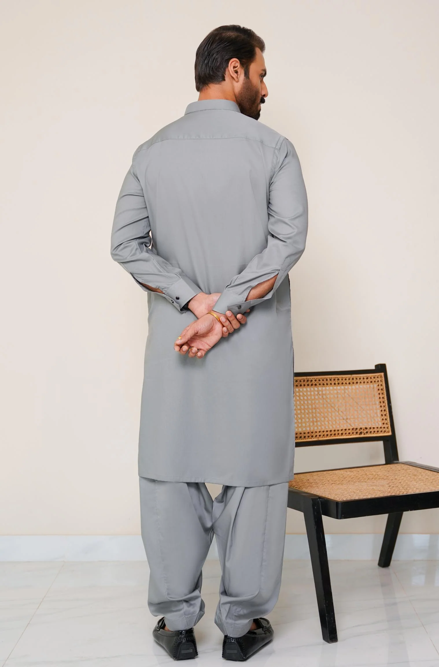 Cotton Kameez Shalwar - Grey (Men) - Image 3