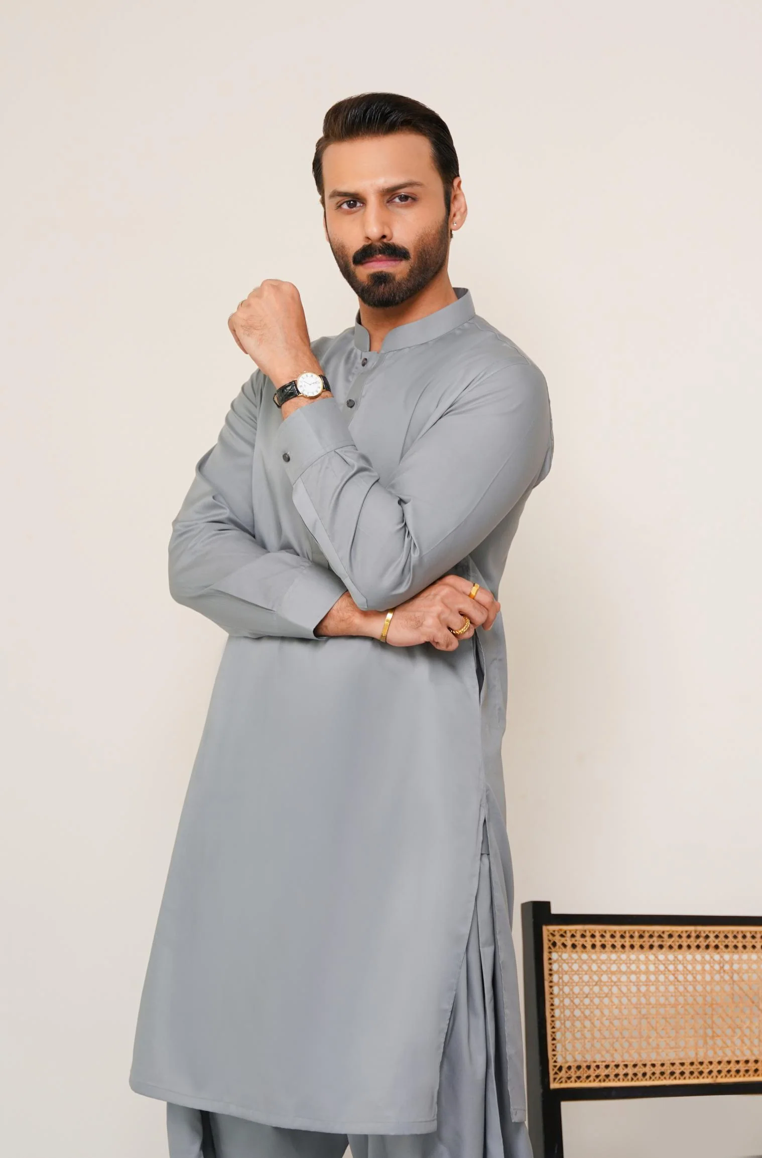 Cotton Kameez Shalwar - Grey (Men) - Image 4