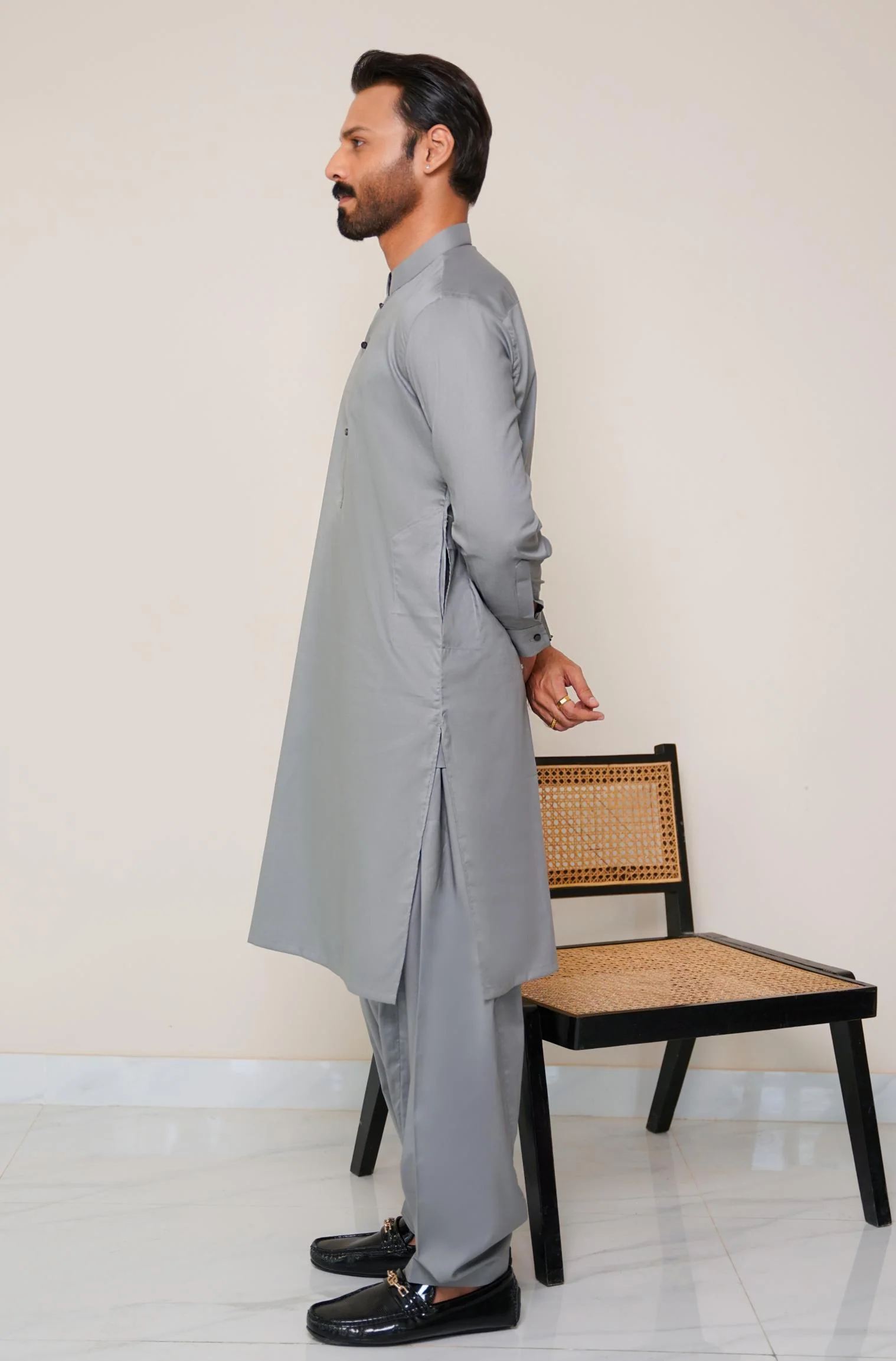Cotton Kameez Shalwar - Grey (Men) - Image 6