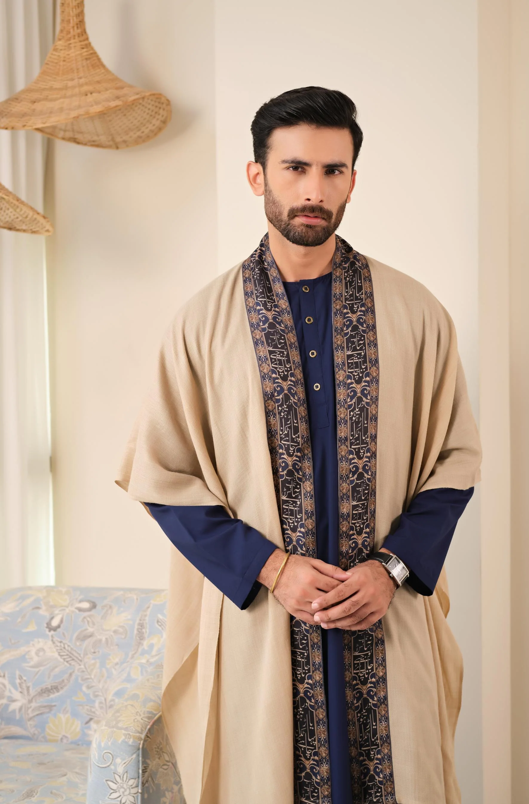 Dariya Cape - Beige & Blue - Image 2