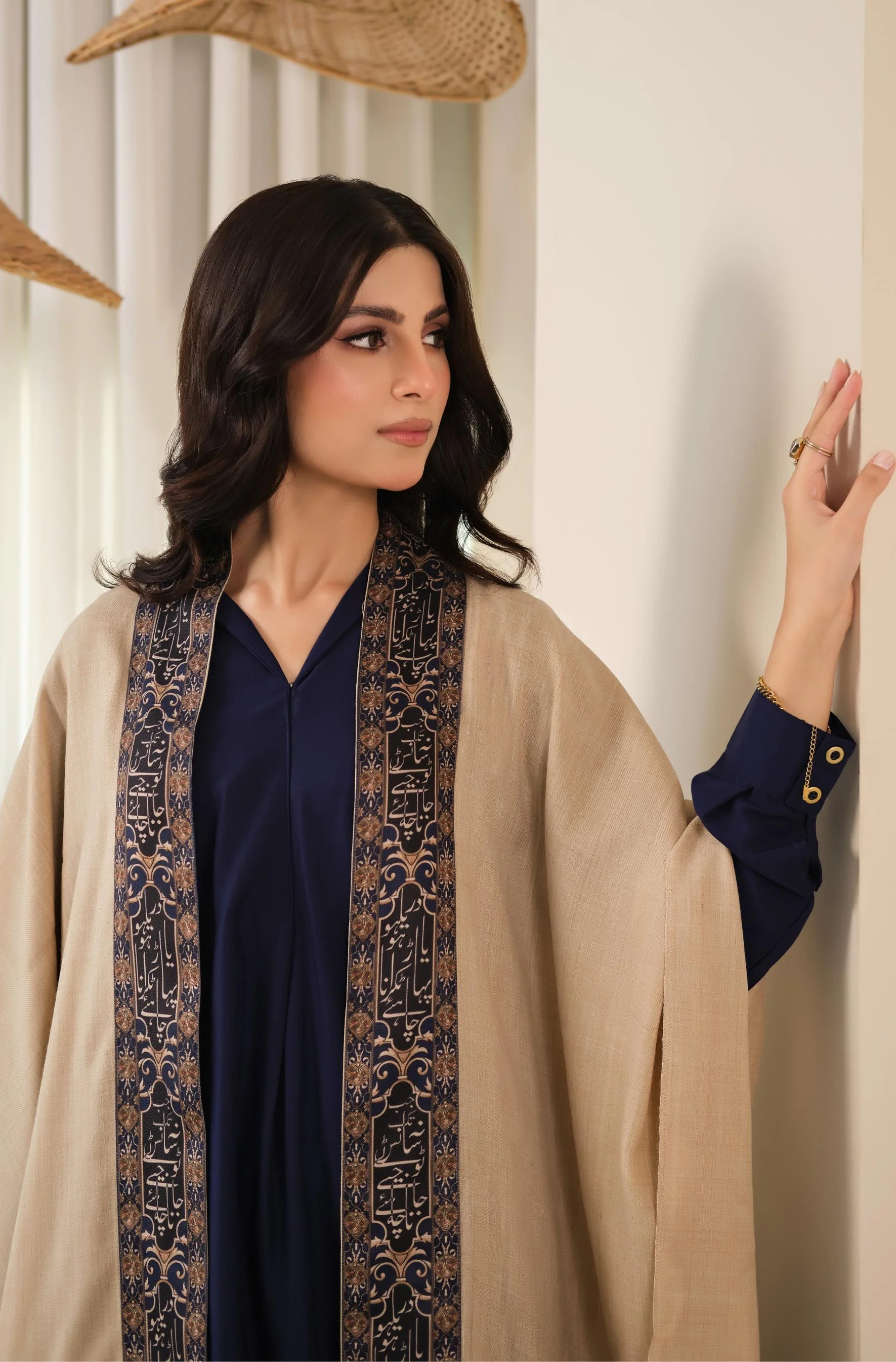 Dariya Cape - Beige & Blue - Image 6