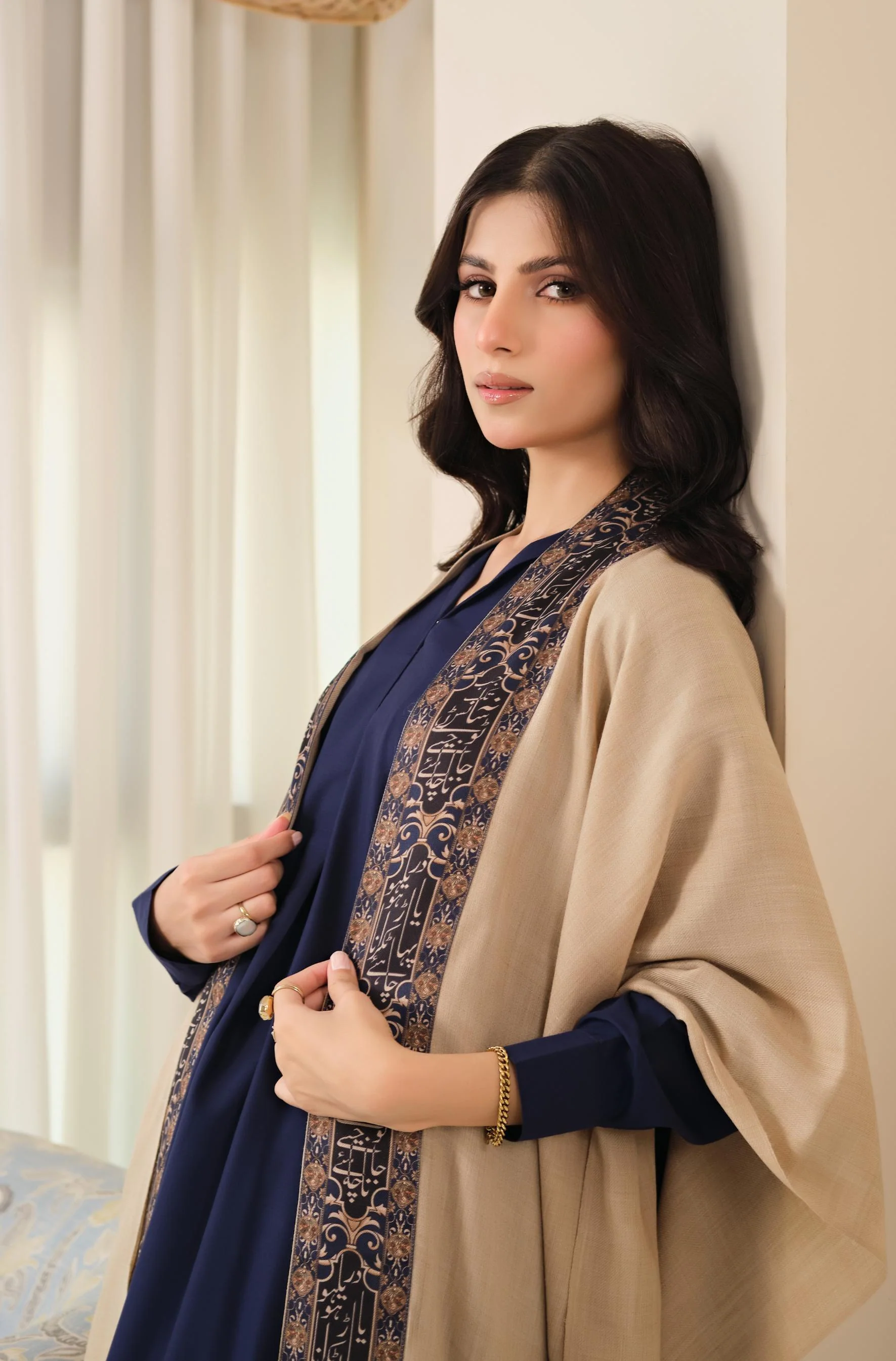 Dariya Cape - Beige & Blue - Image 7