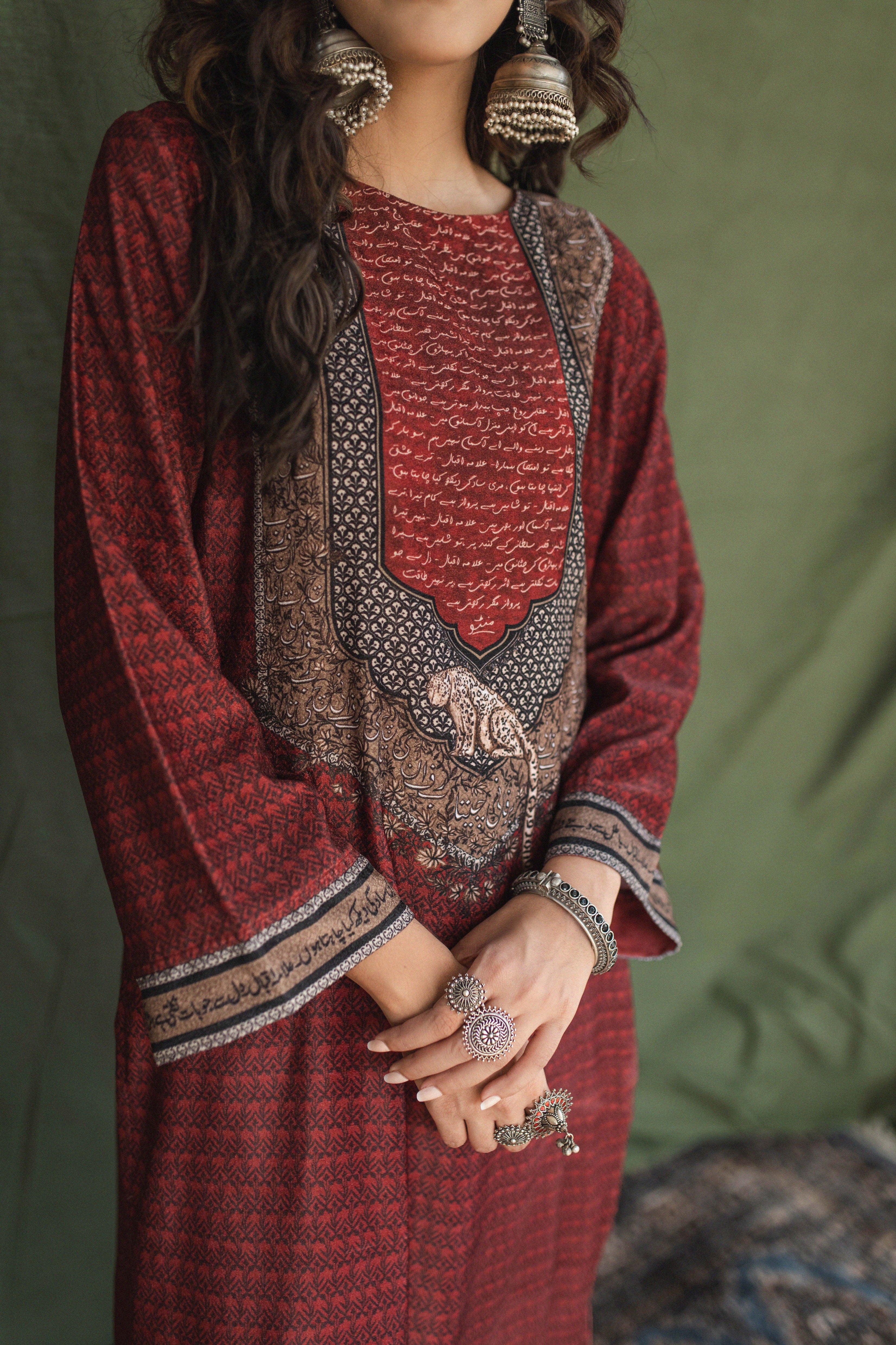 Esra Velvet Co-ord Set - Maroon - Image 2