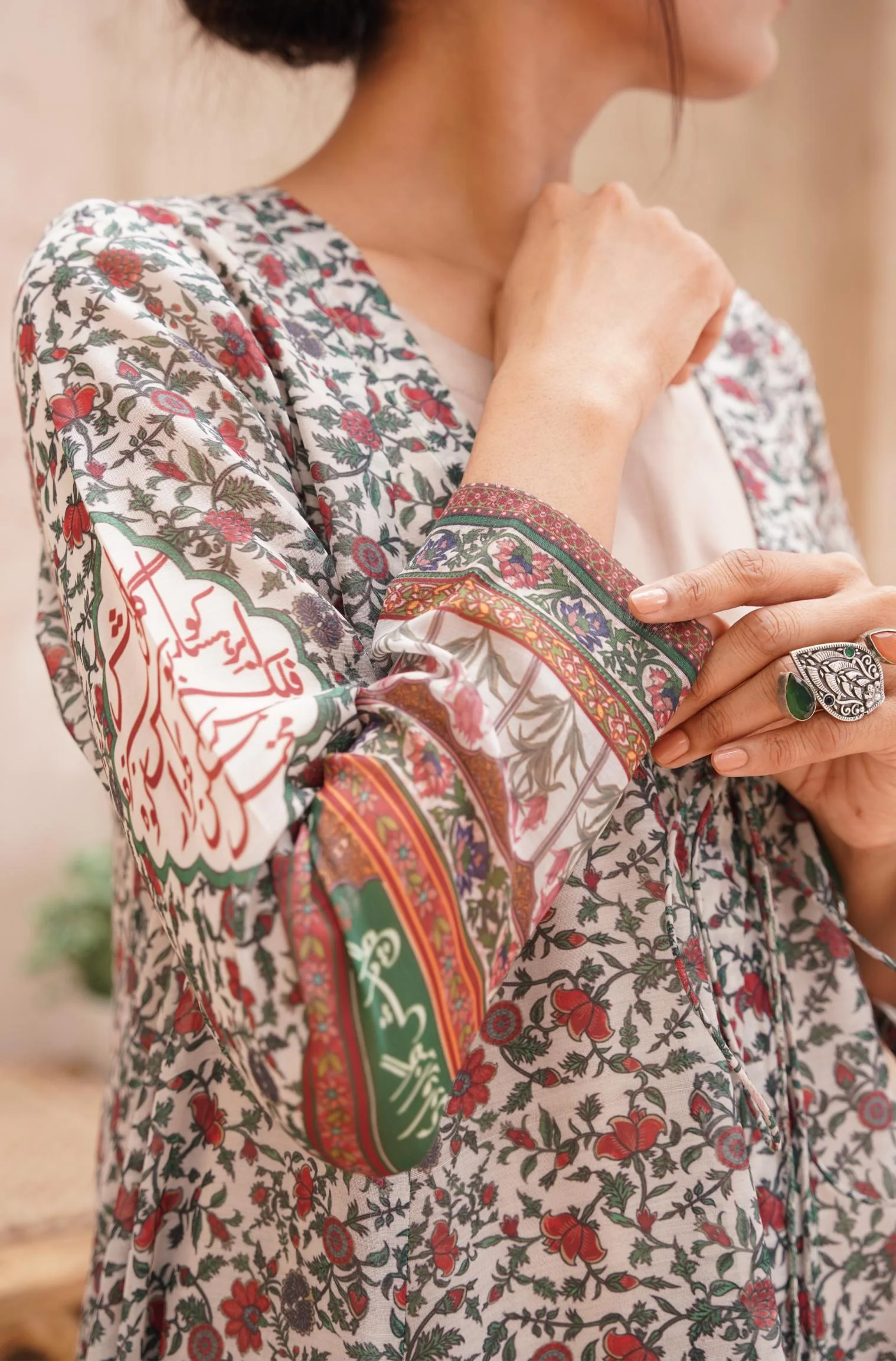 Fitrat Flared Anarkali - Green - Image 5