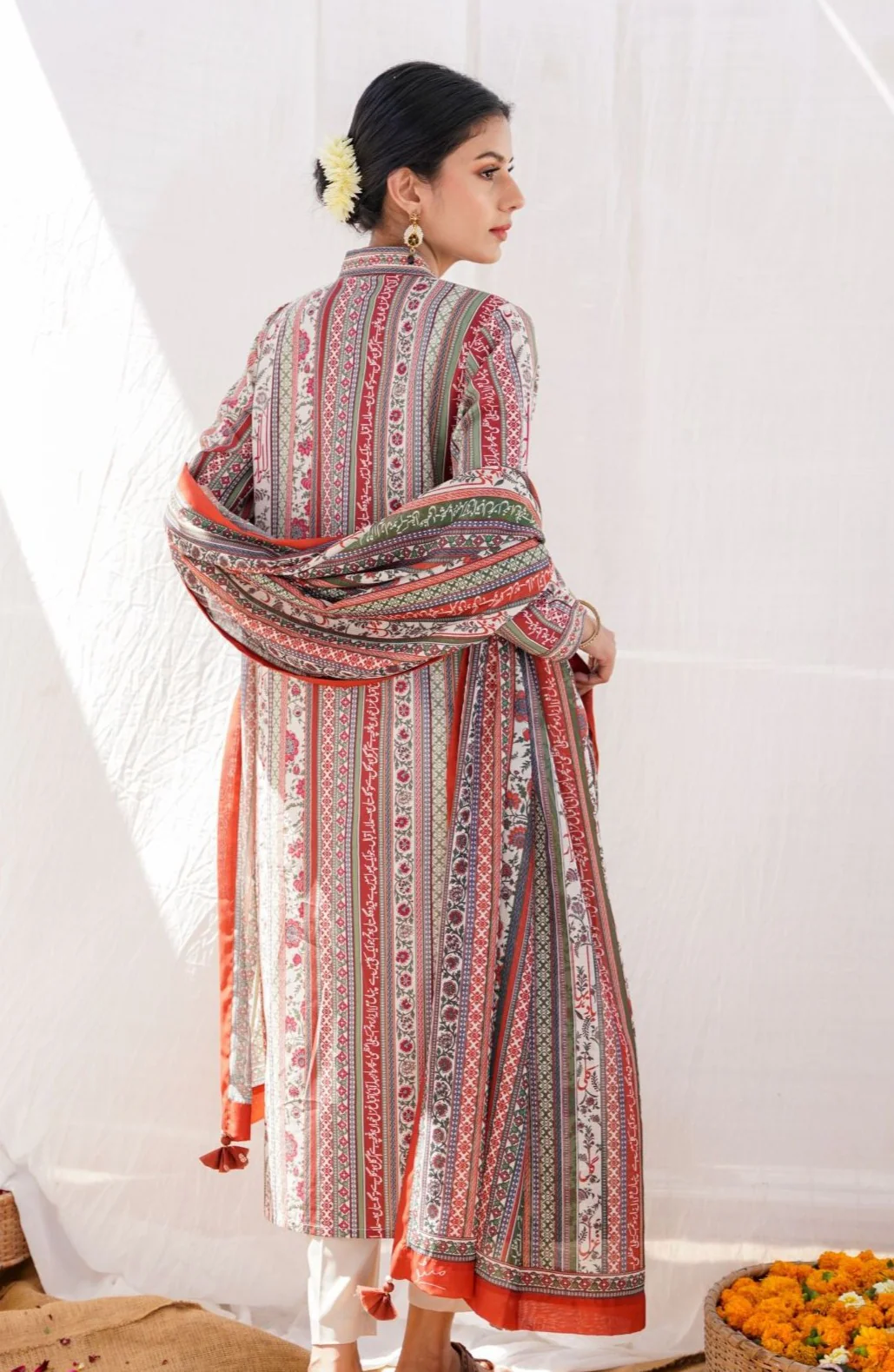 Gulistan Stripes Dupatta - Brick Red - Image 3