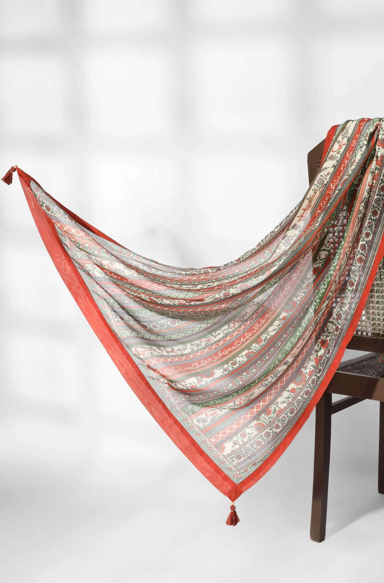 Gulistan Stripes Dupatta - Brick Red - Image 4