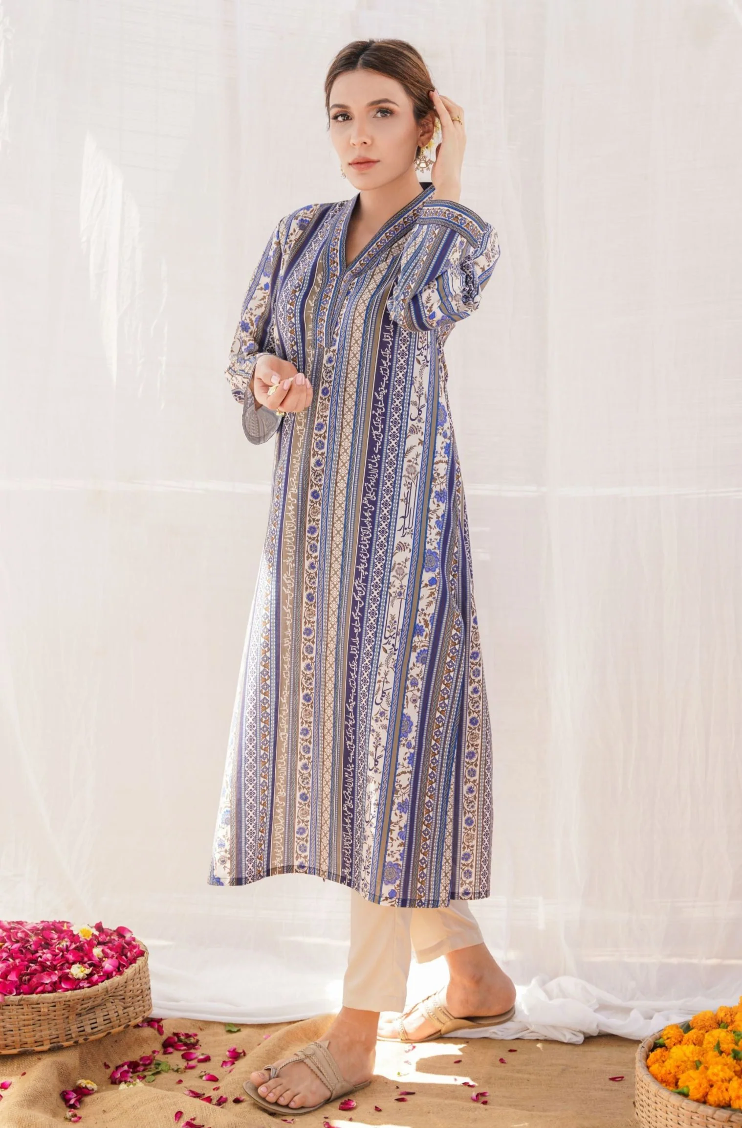 Gulistan Stripes Kurta - Blue