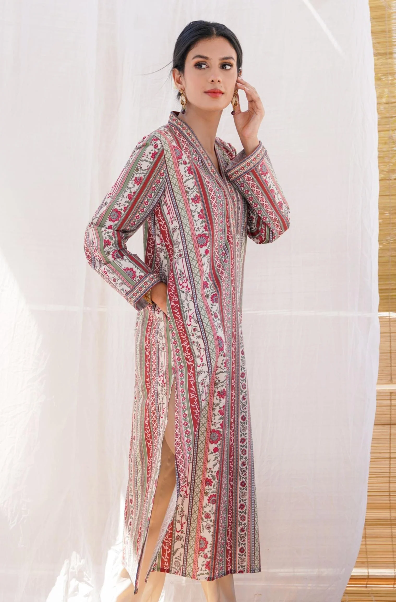 Gulistan Stripes Kurta - Brick Red - Image 2