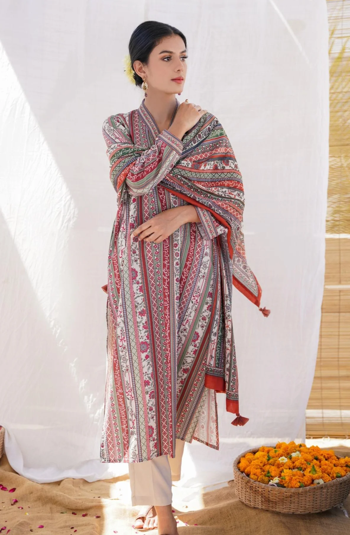 Gulistan Stripes Kurta - Brick Red - Image 3