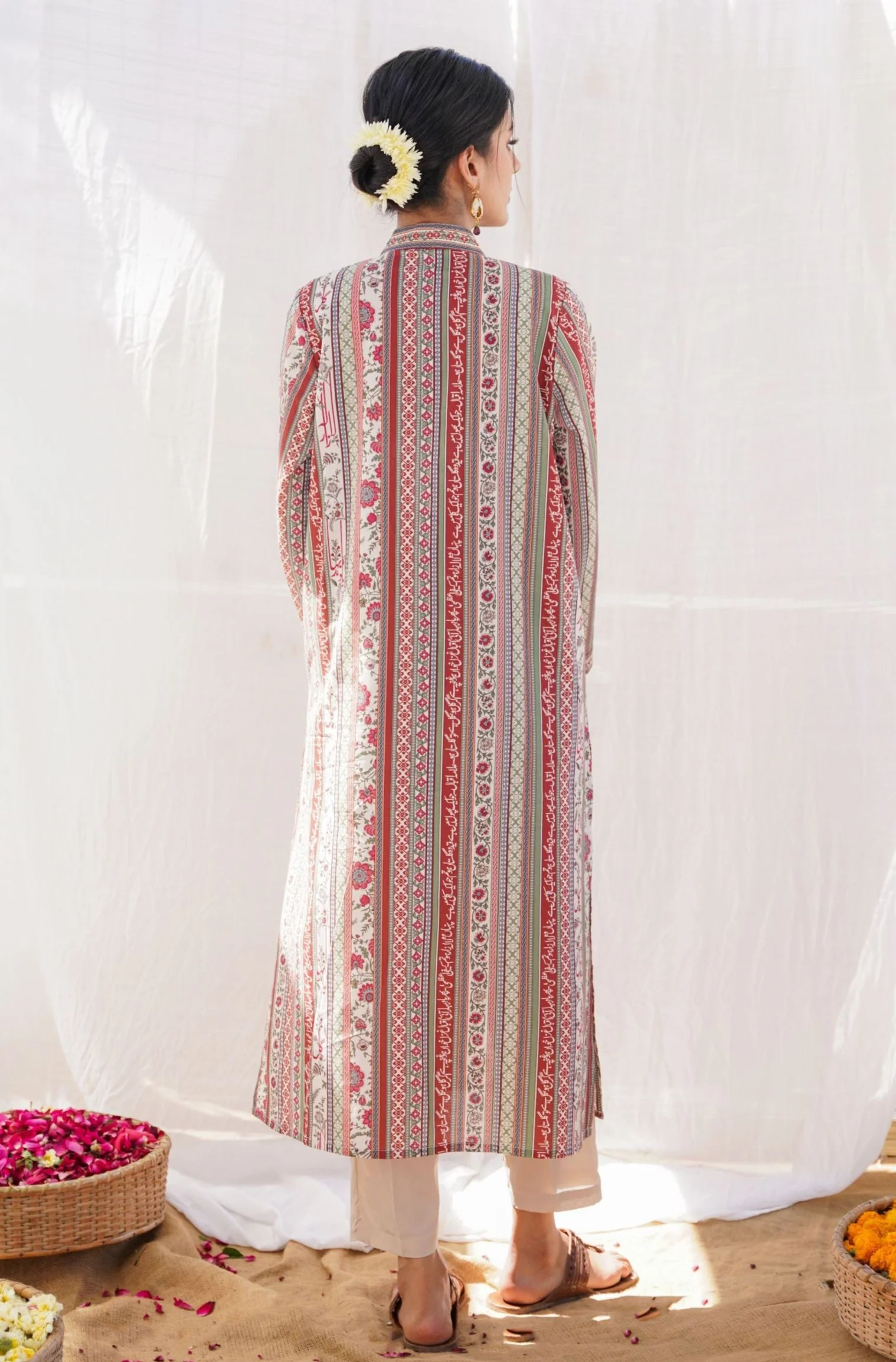 Gulistan Stripes Kurta - Brick Red - Image 4