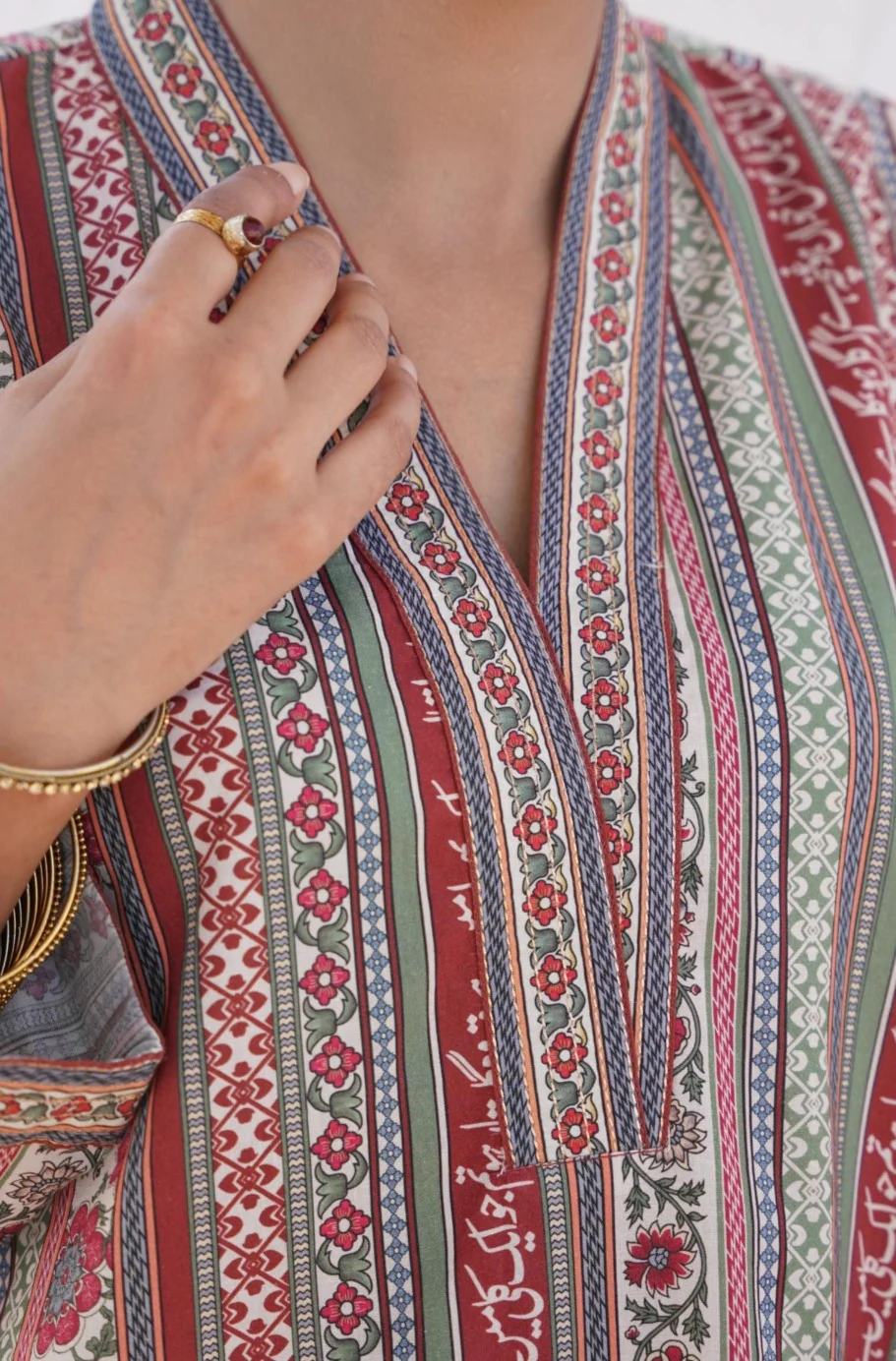 Gulistan Stripes Kurta - Brick Red - Image 5