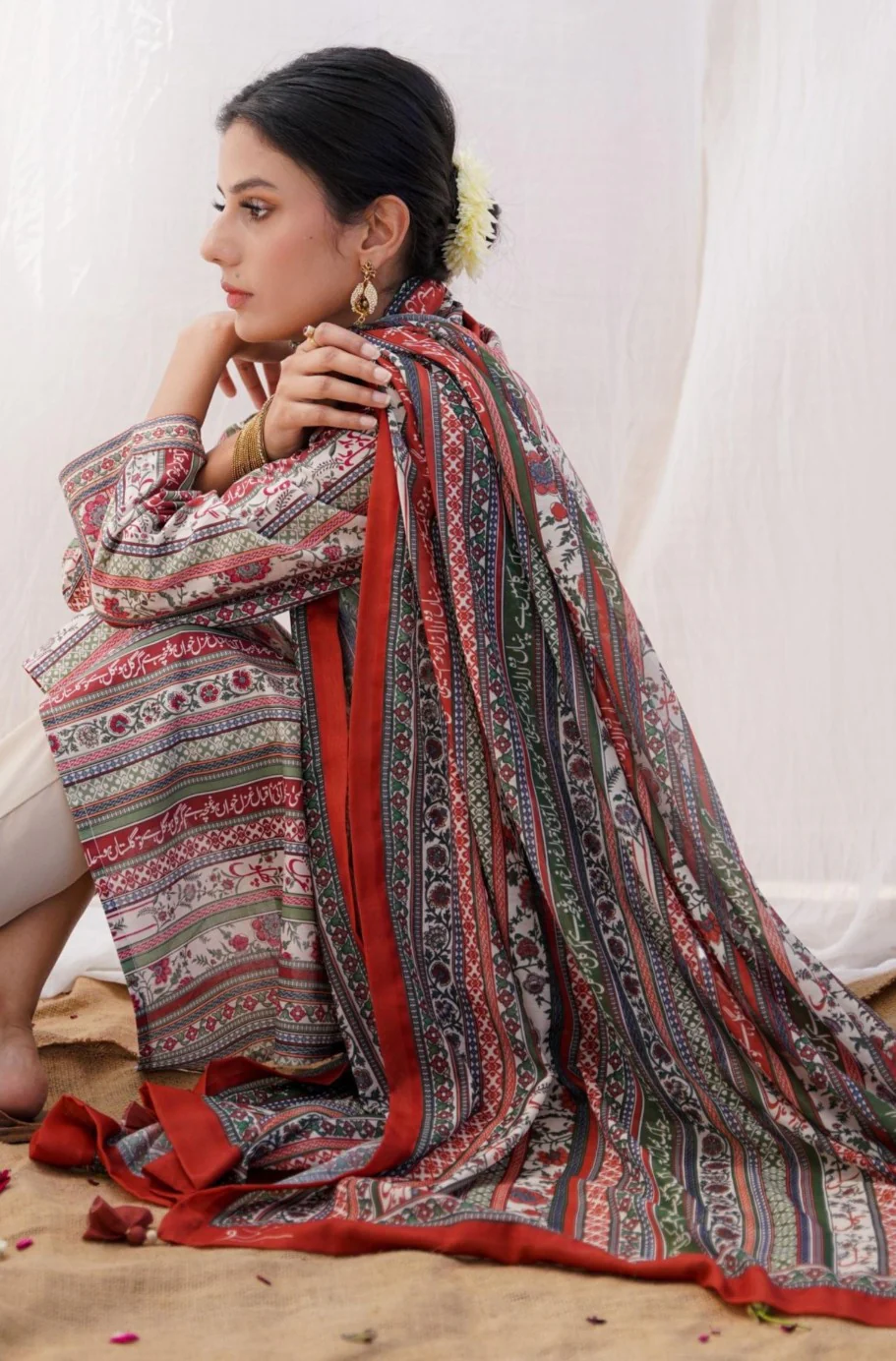 Gulistan Stripes Kurta - Brick Red - Image 8
