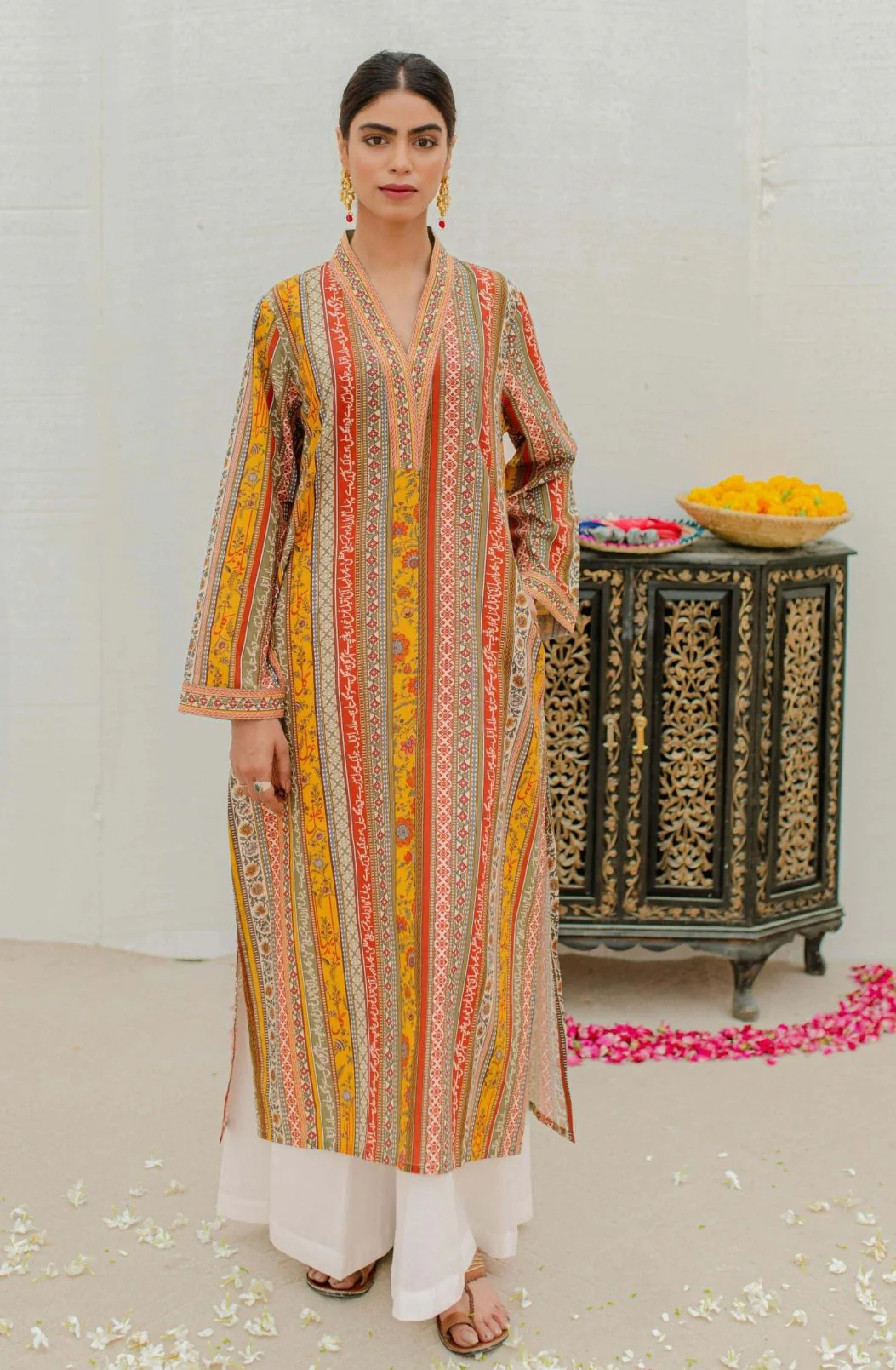 Gulistan Stripes Kurta - Mustard