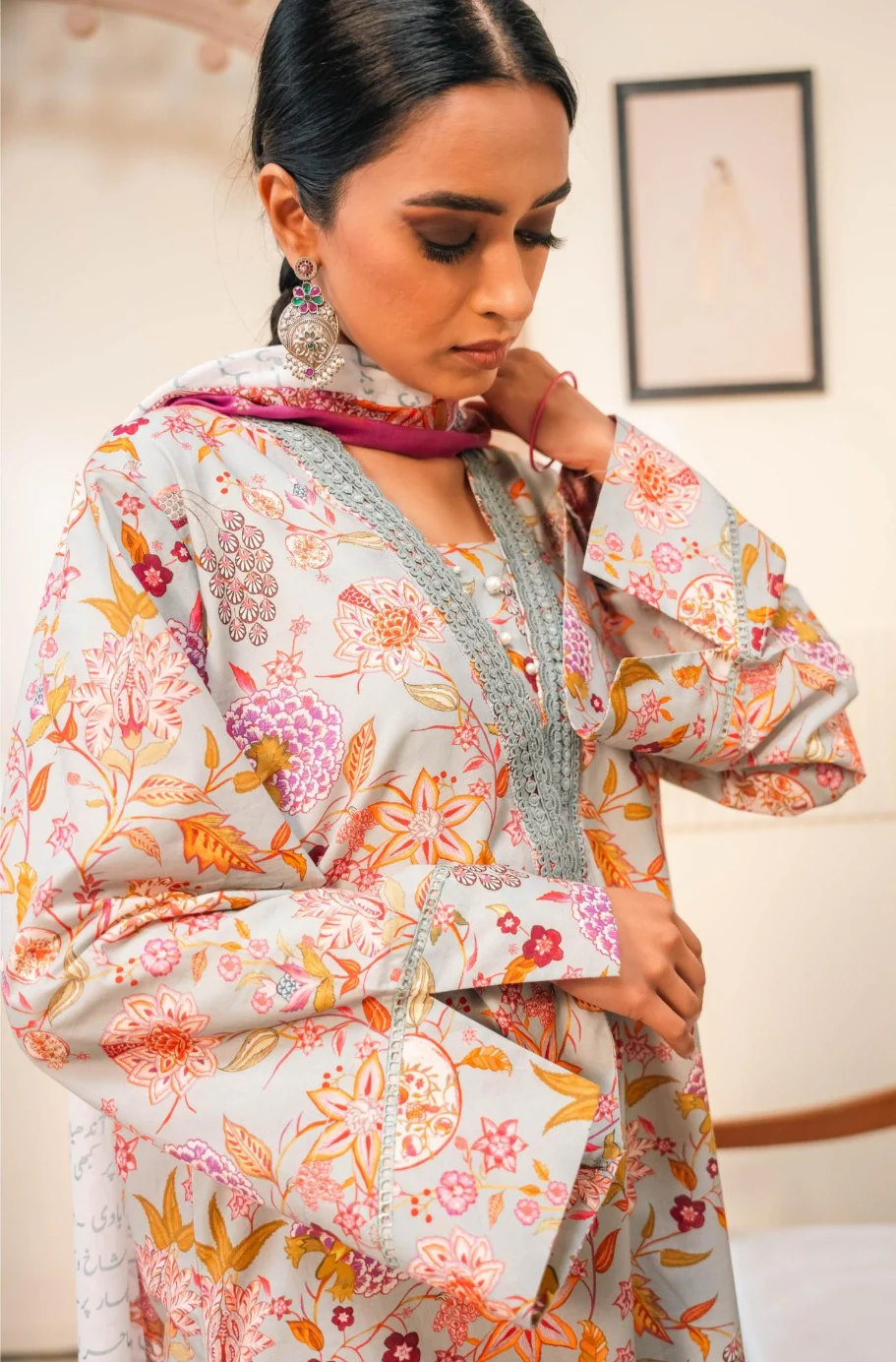 Gulnaar 3 Piece Set - Sage & Fuchsia - Image 6