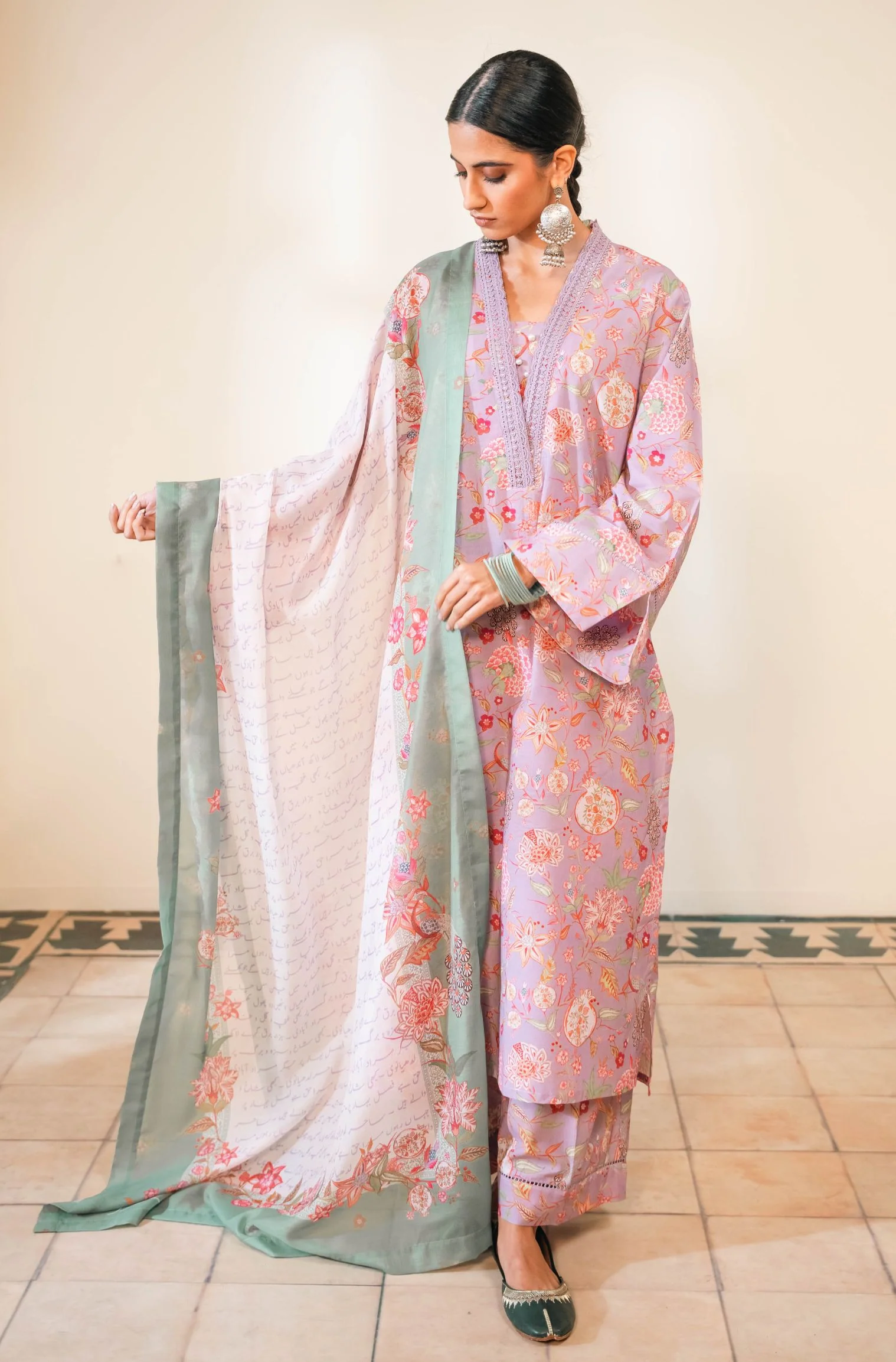 Gulnaar Co-Ord Set - Lilac & Green - Image 8