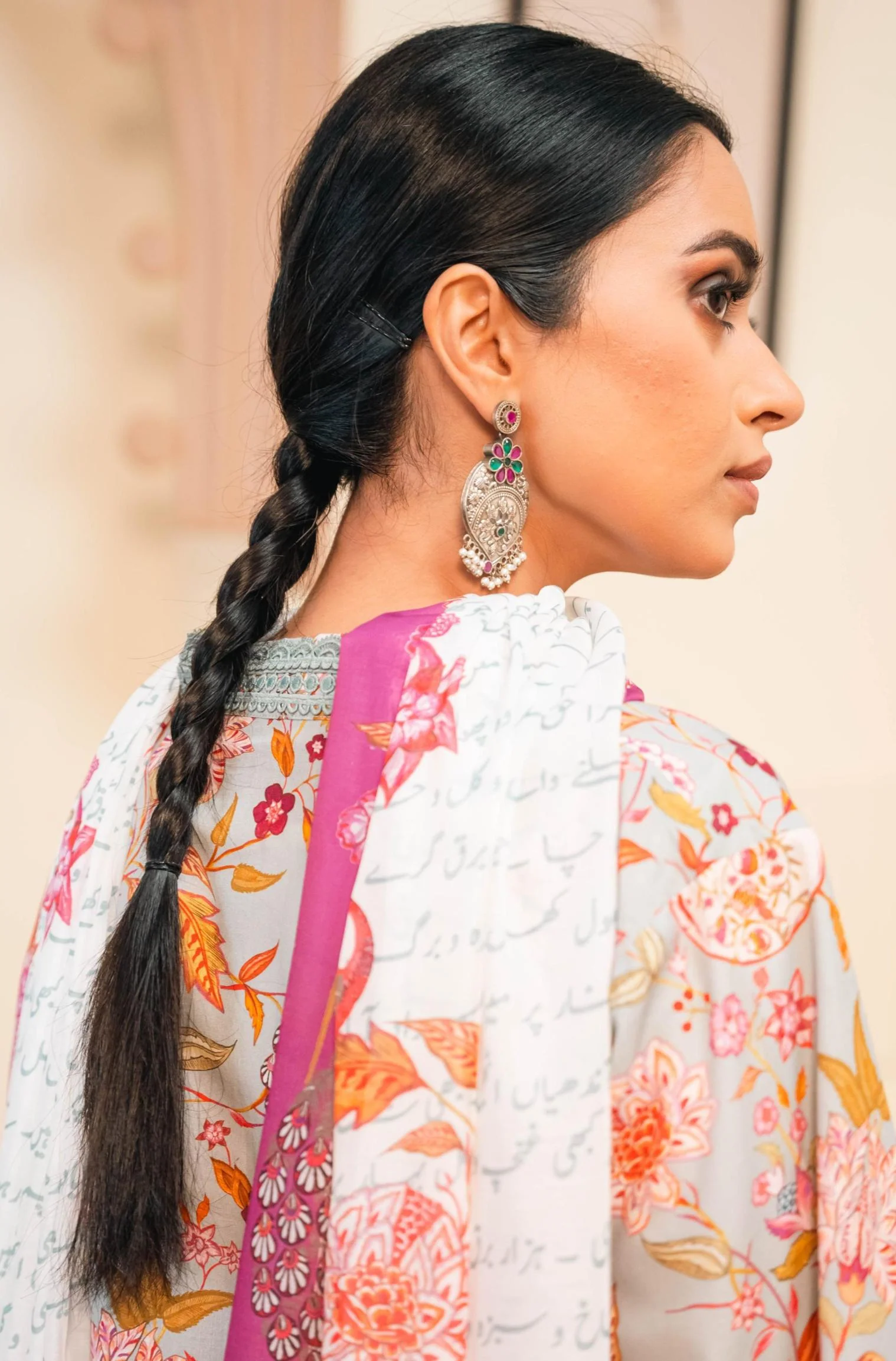 Gulnaar Dupatta - Sage & Fuchsia - Image 3