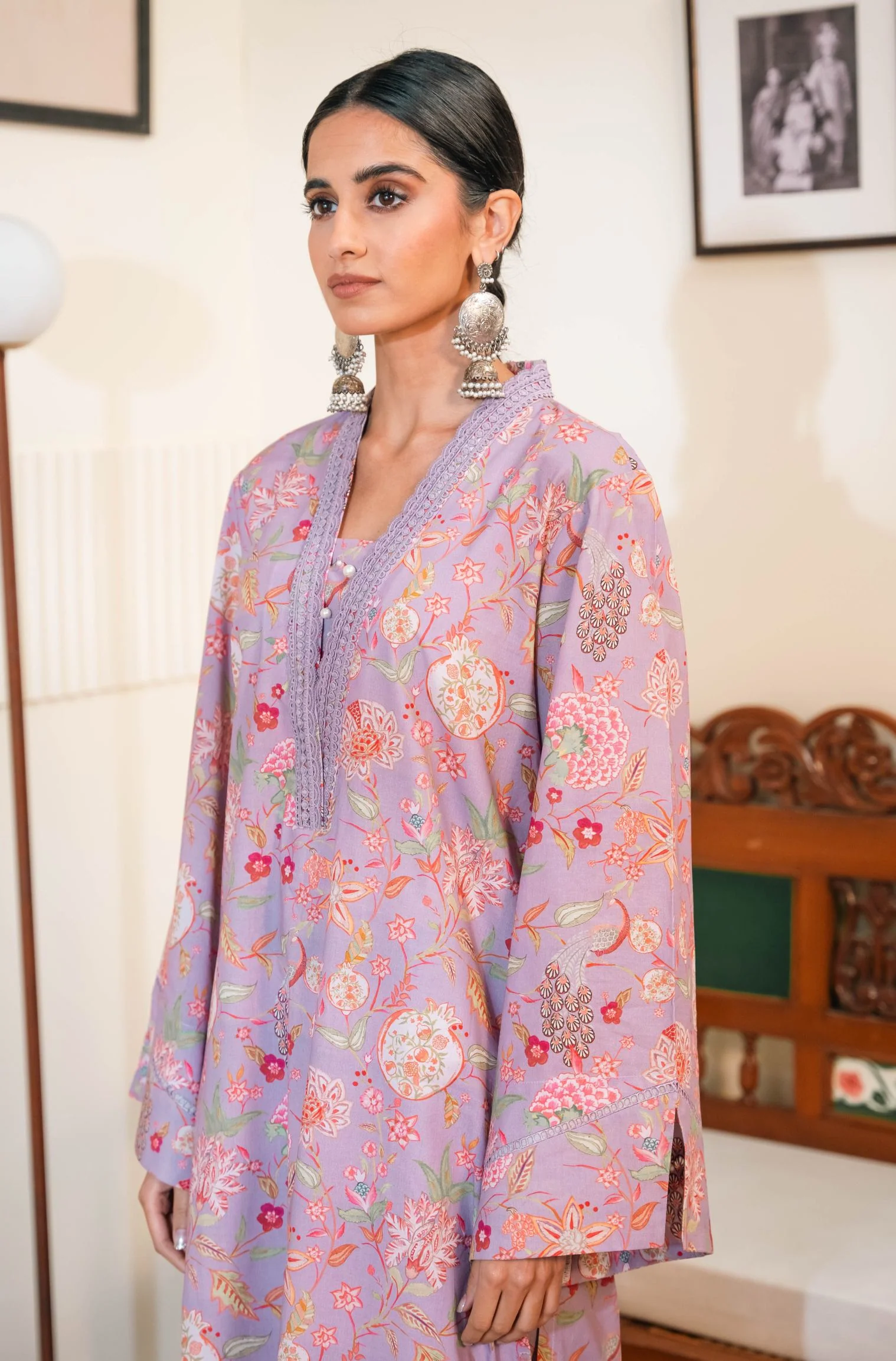 Gulnaar Kurta - Lilac & Green