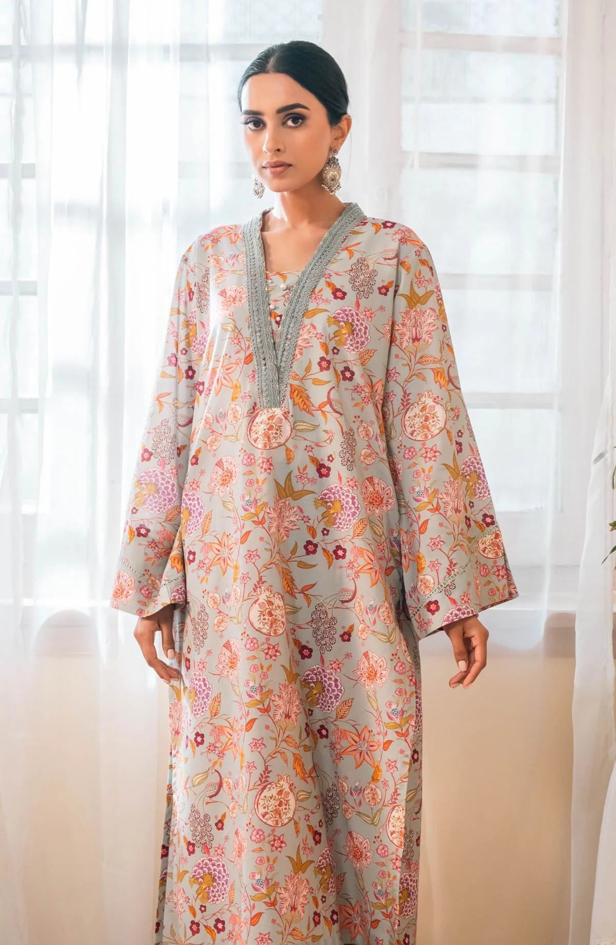 Gulnaar Kurta - Sage & Fuchsia