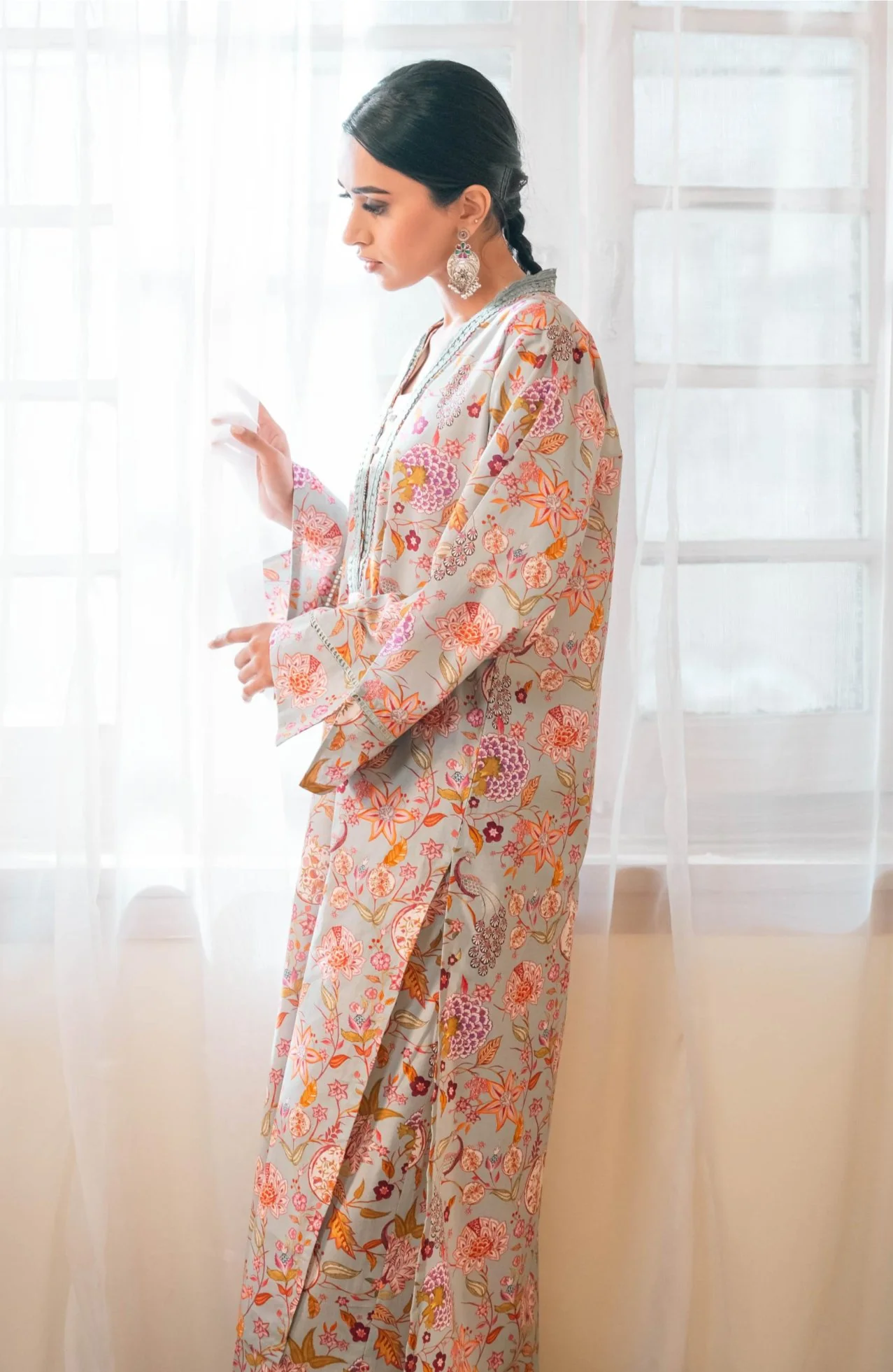 Gulnaar Kurta - Sage & Fuchsia - Image 2