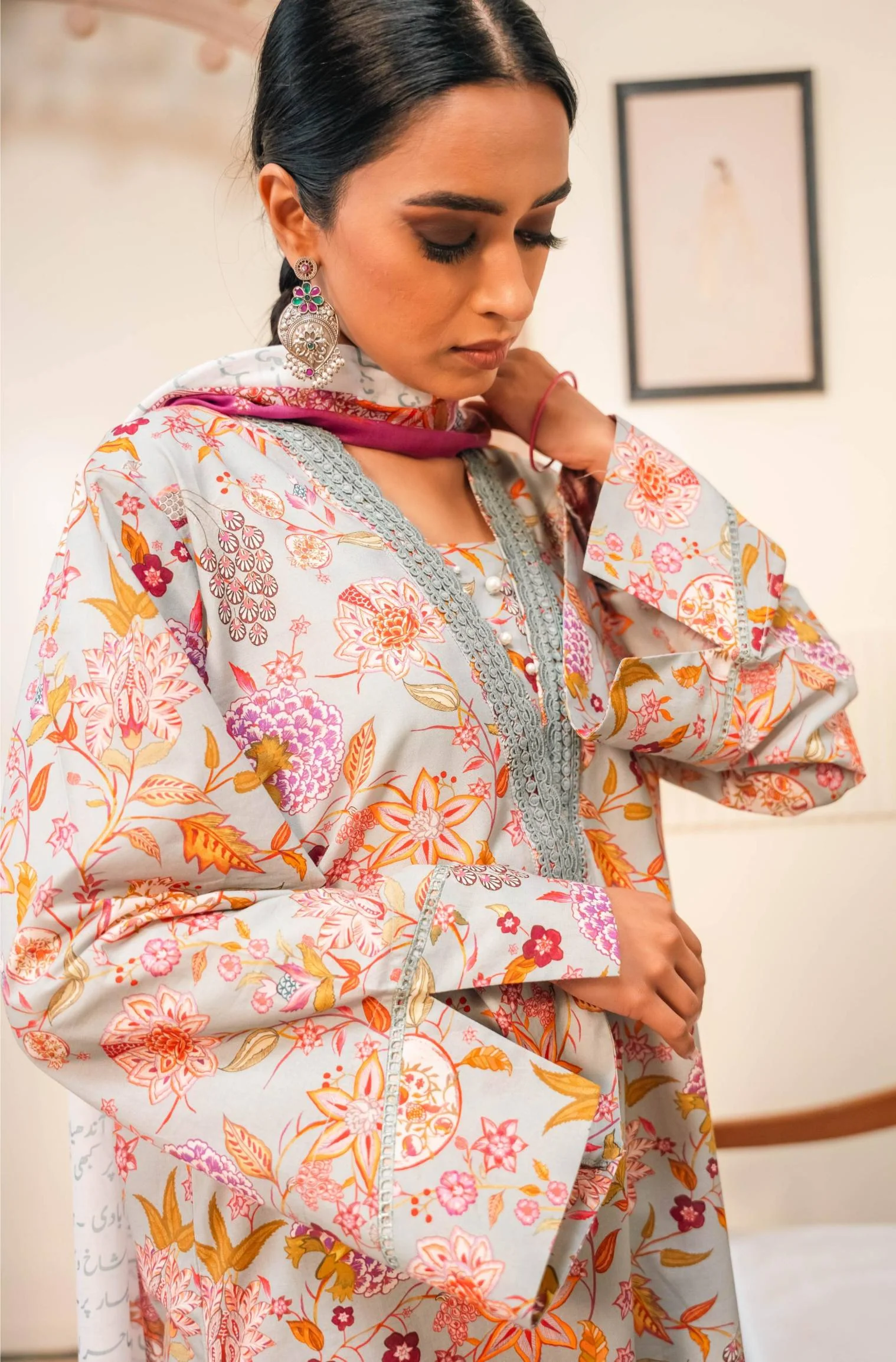 Gulnaar Kurta - Sage & Fuchsia - Image 5