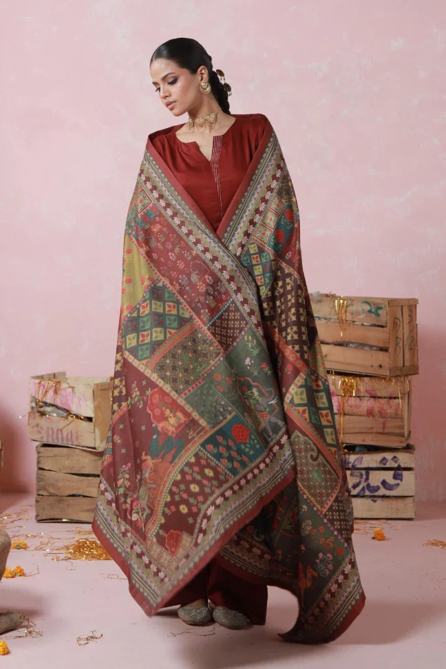 Gulposh Shawl - Maroon - Image 2