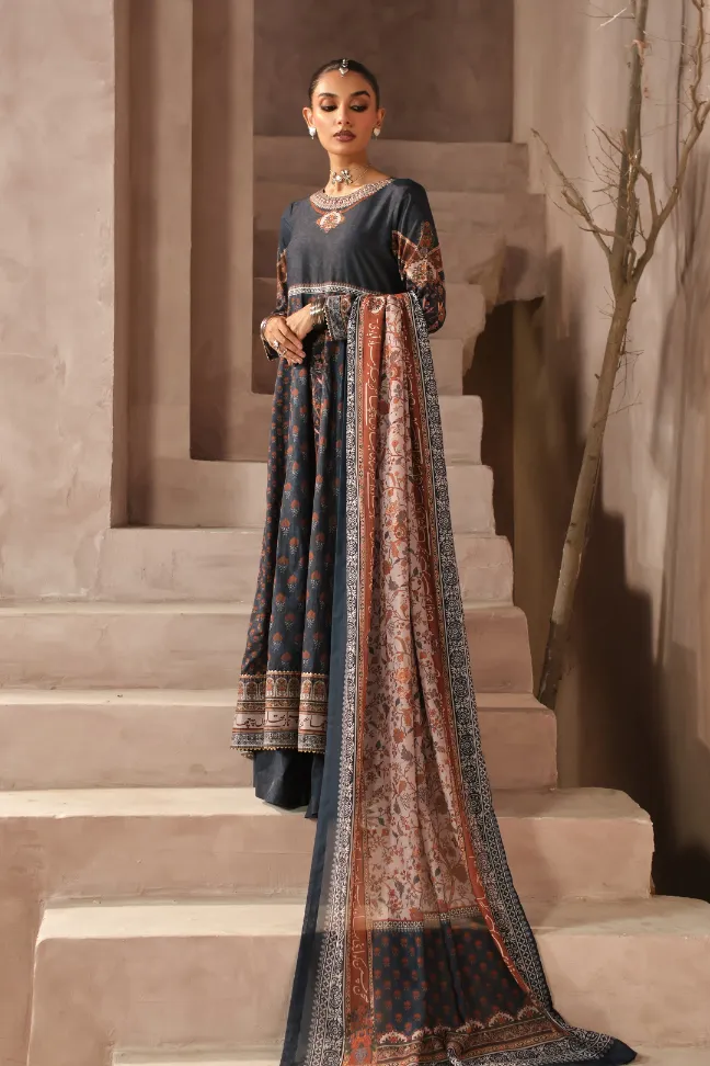 Gulraiz Anarkali Set - Deep Blue - Image 3