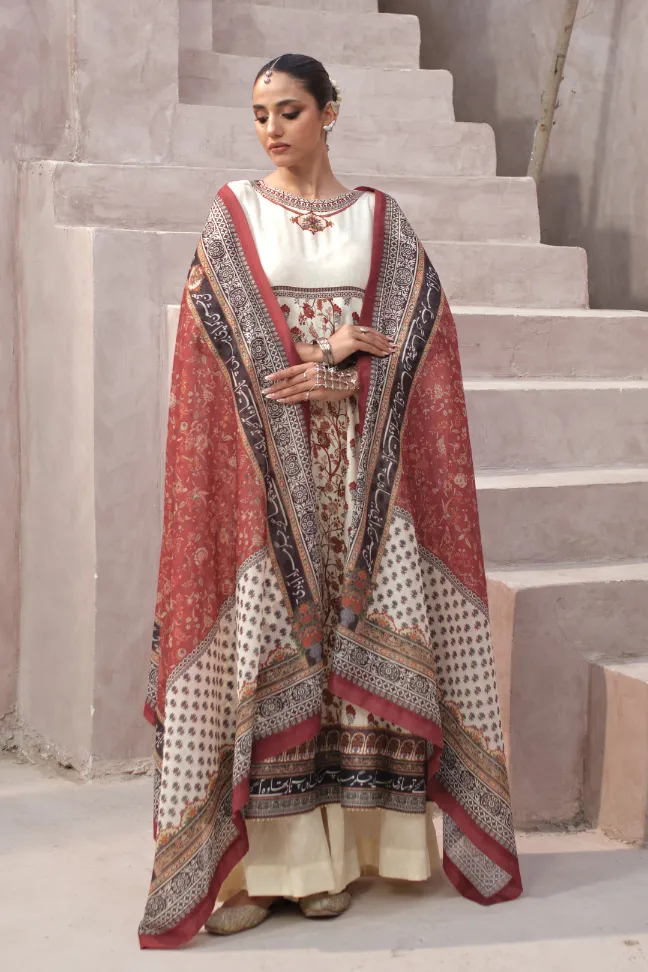 Gulraiz Anarkali Set - Off White - Image 3