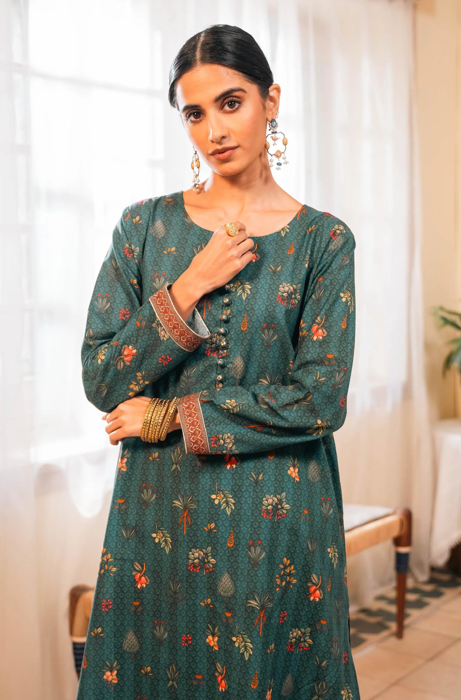 Gulzar Co-ord Set - Teal - Image 4