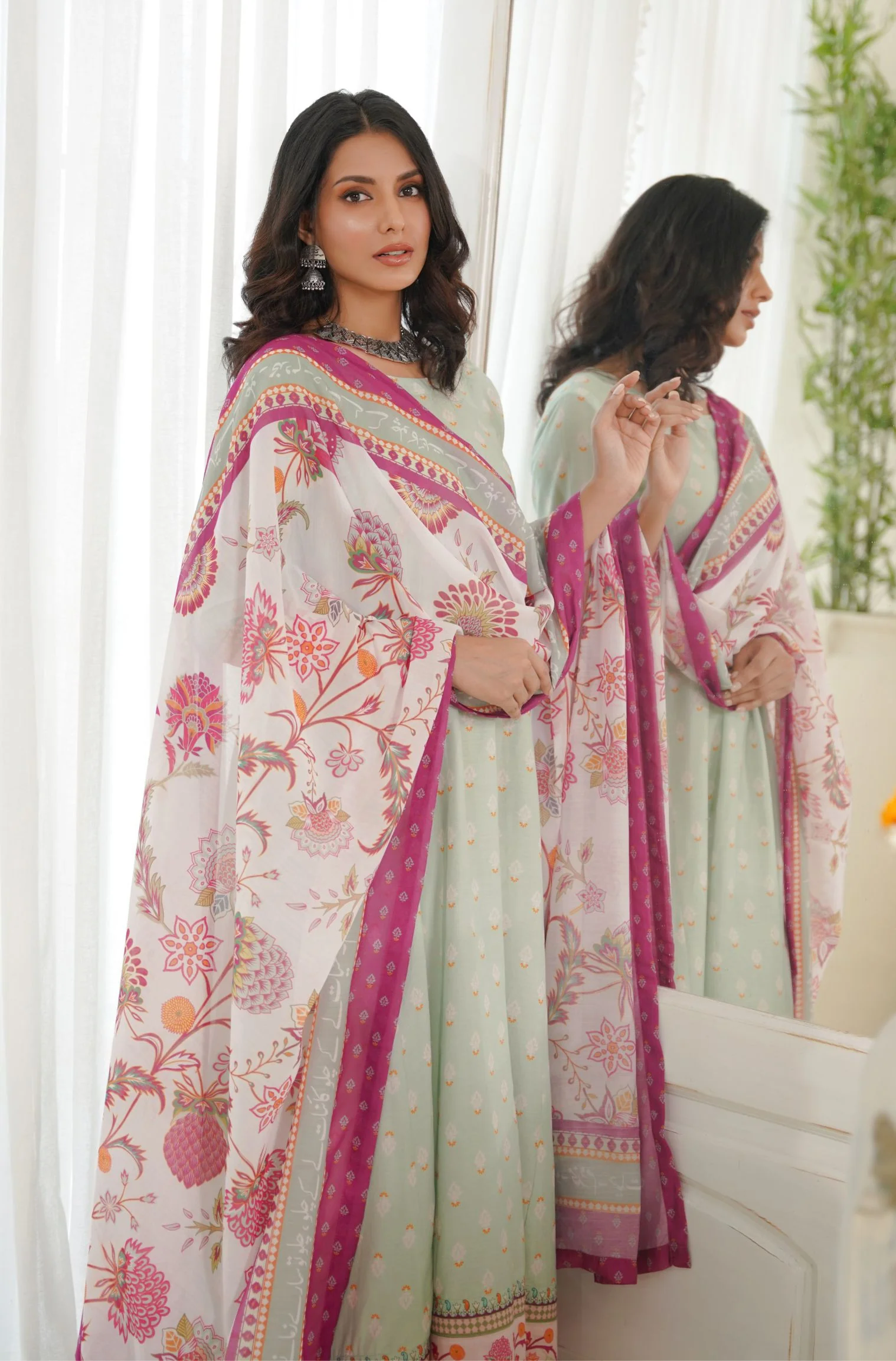 Hayaat Dupatta - Blue & Fuchsia