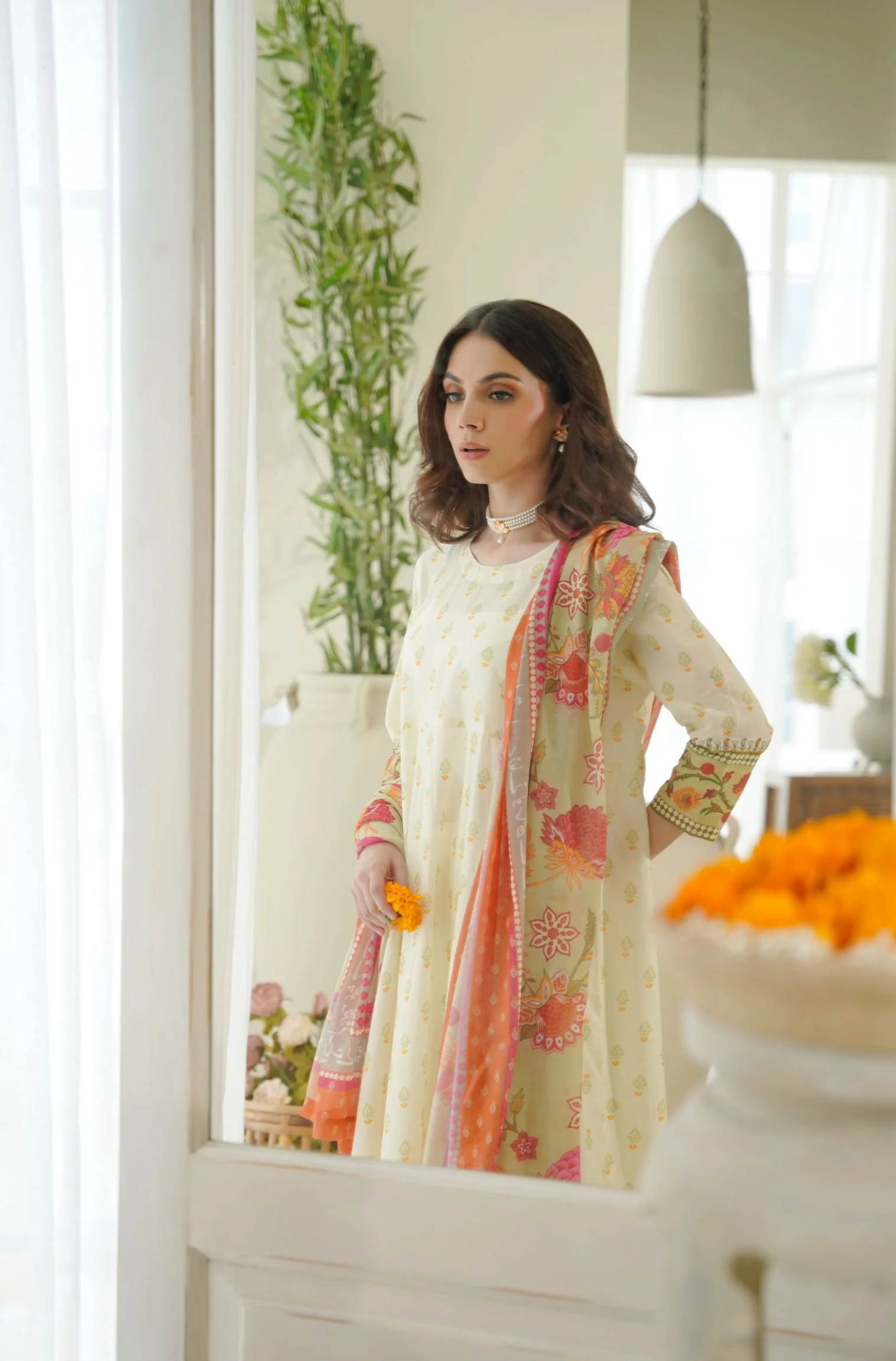 Hayaat Dupatta - Cream & Mint - Image 3