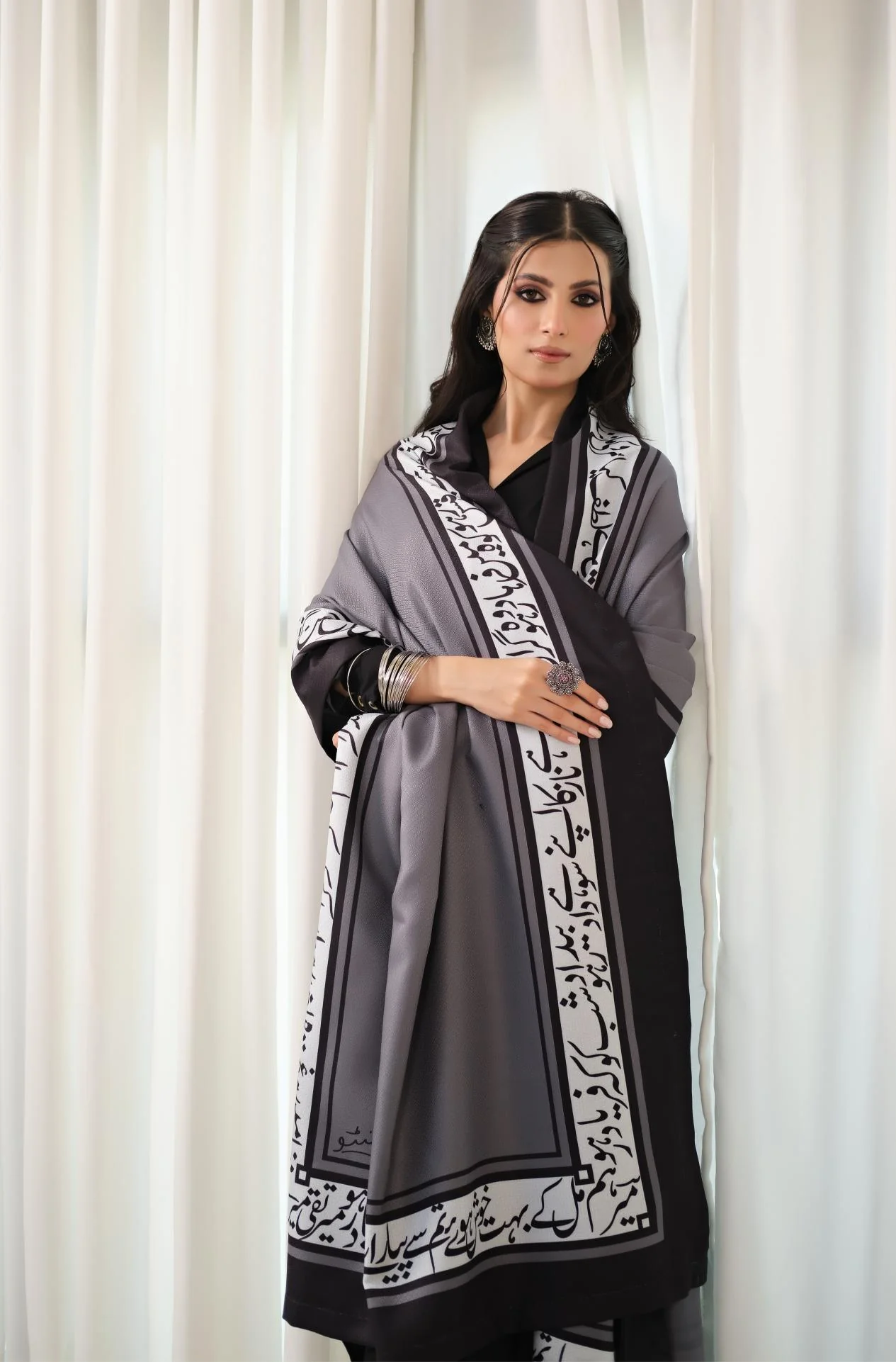 Hayaat Shawl - Grey - Image 10