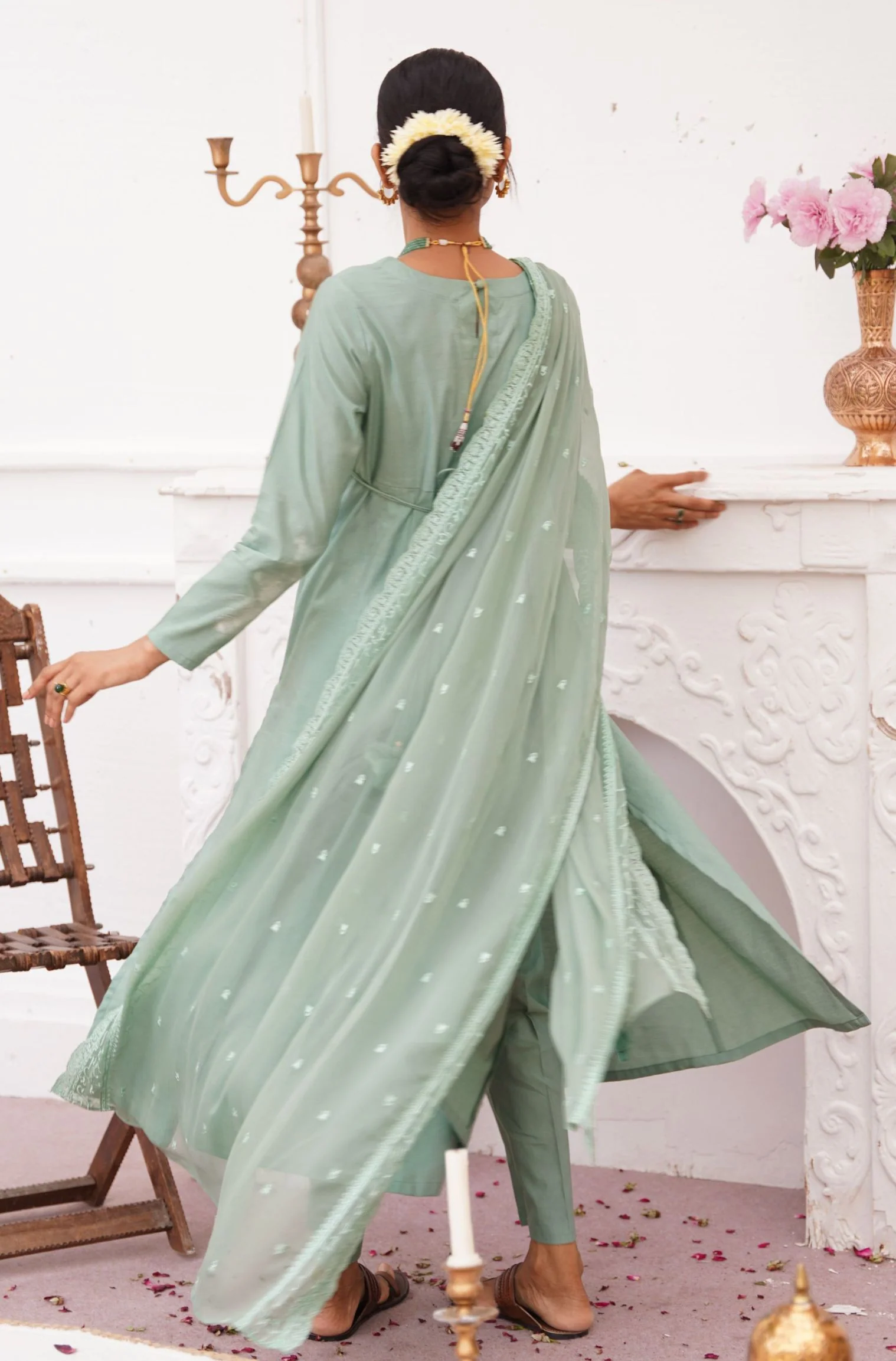 Jahaan Embroidered Dupatta - Sage Green - Image 2