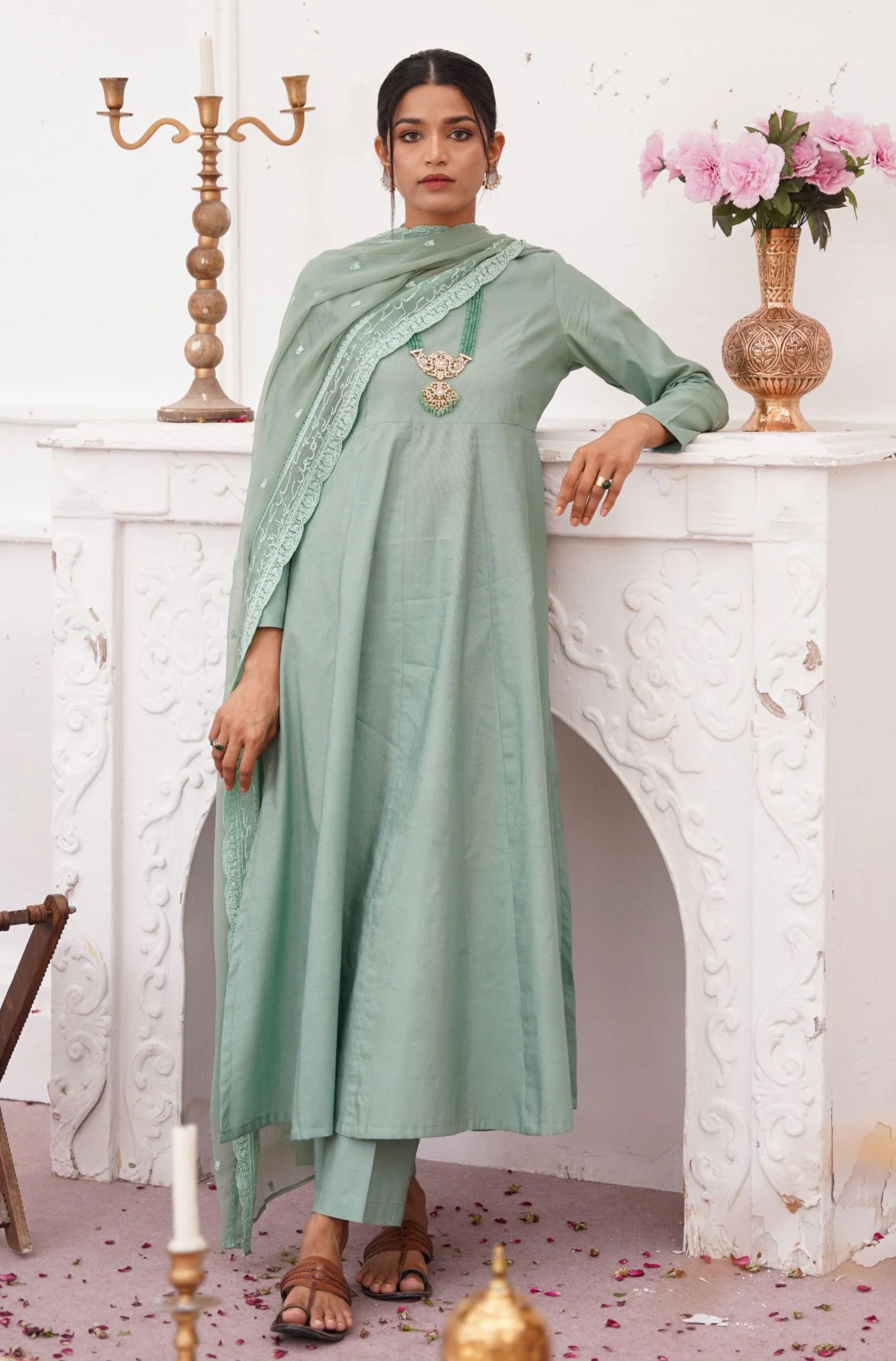 Jahaan Embroidered Dupatta - Sage Green - Image 4
